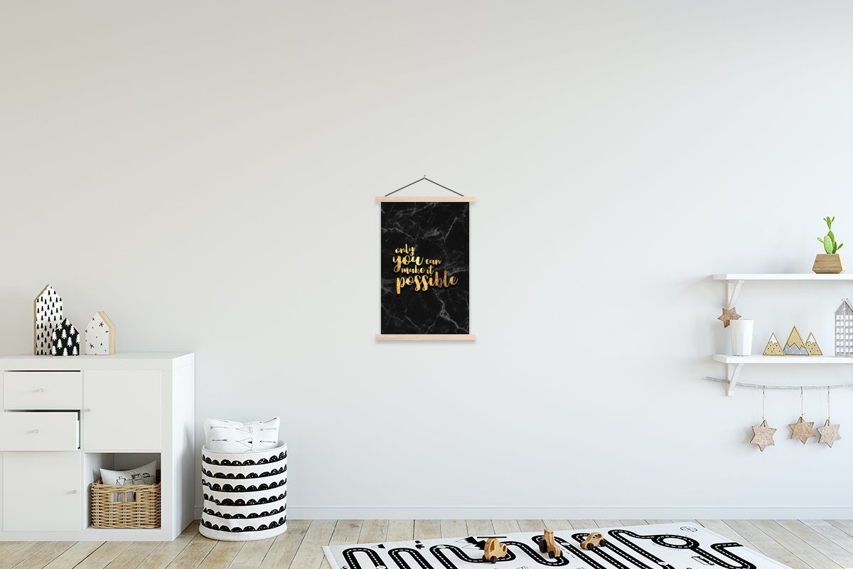 MuchoWow Poster Zitat für Textilposter Gold, Posterleiste, Motivation Marmor - (1 - Wohnzimmer, Magnetisch - St), Bilderleiste