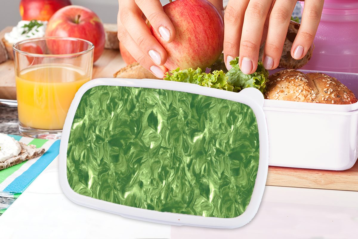 MuchoWow Lunchbox Marmor - und und Erwachsene, - Kunststoff, Grün Mädchen (2-tlg), für Jungs Brotbox Farbe Design, - weiß Kinder für Brotdose