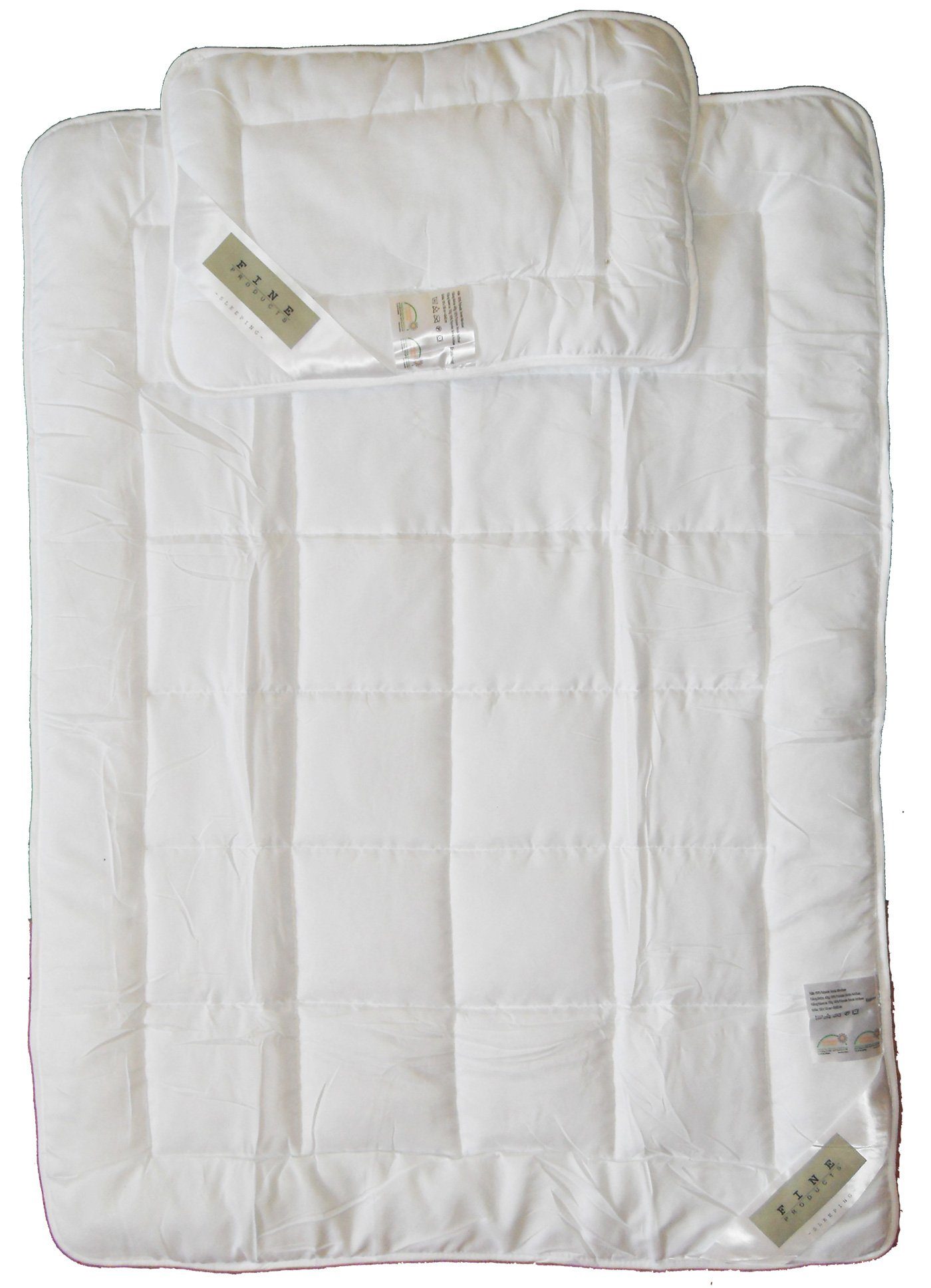 Kindersteppbett + Kopfkissen 2-tlg. Baby Kinder Stepp Bettenset, Bettdecke weiss Kochfest