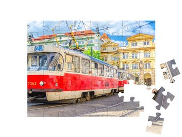 puzzleYOU Puzzle Straßenbahn auf Schienen in den Straßen von Prag, 48 Puzzleteile, puzzleYOU-Kollektionen Straßenbahnen