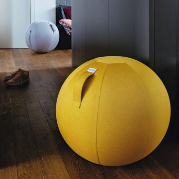 VLUV Sitzball BOL LEIV Stoff-Sitzball, ergonomisches Sitzmöbel für Büro und Zuhause, Farbe: Mustard (senfgelb), Ø 60cm - 65cm, Möbelbezugsstoff, robust und formstabil, mit Tragegriff