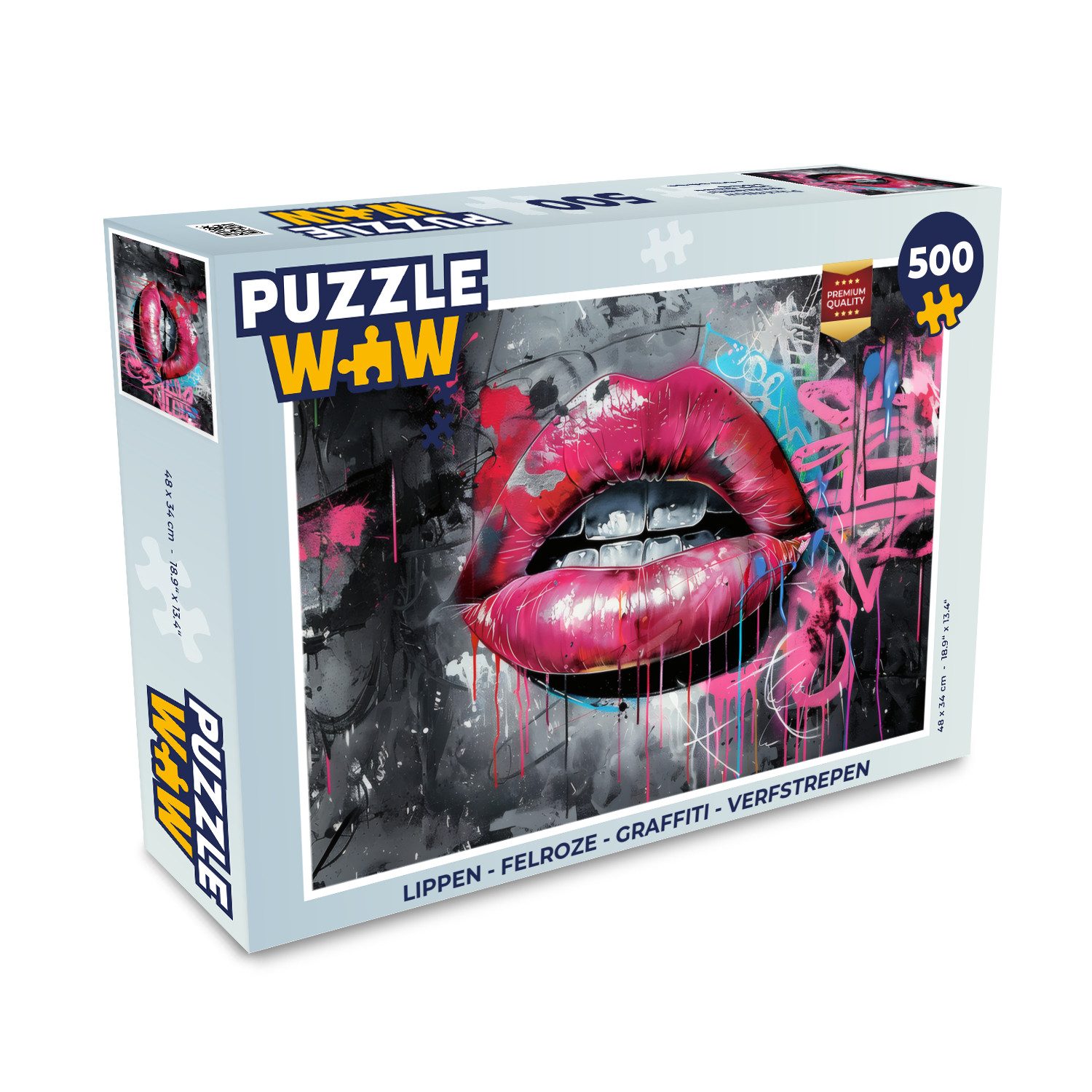 MuchoWow Puzzle Lippen - Leuchtendes Rosa - Graffiti - Farbstreifen, 500 Puzzleteile, Foto-Puzzle, Bilderrätsel, Puzzlespiele, Spielzeug
