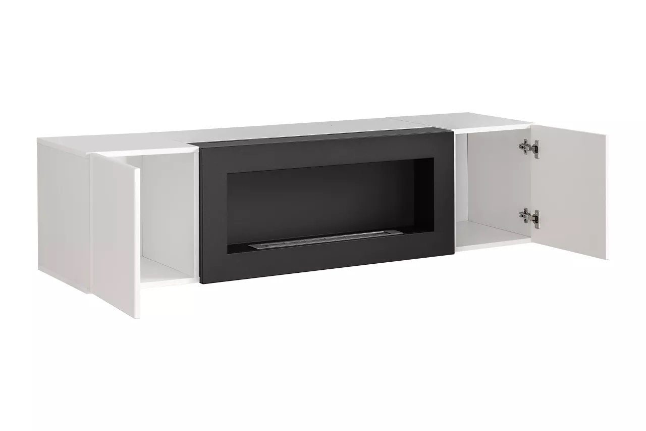 Wohnwand Open Mini 160x150x40cm, mit Home Funktion To Unique Biokamin, Weiß/Schwarz Wohnwand N1 Push