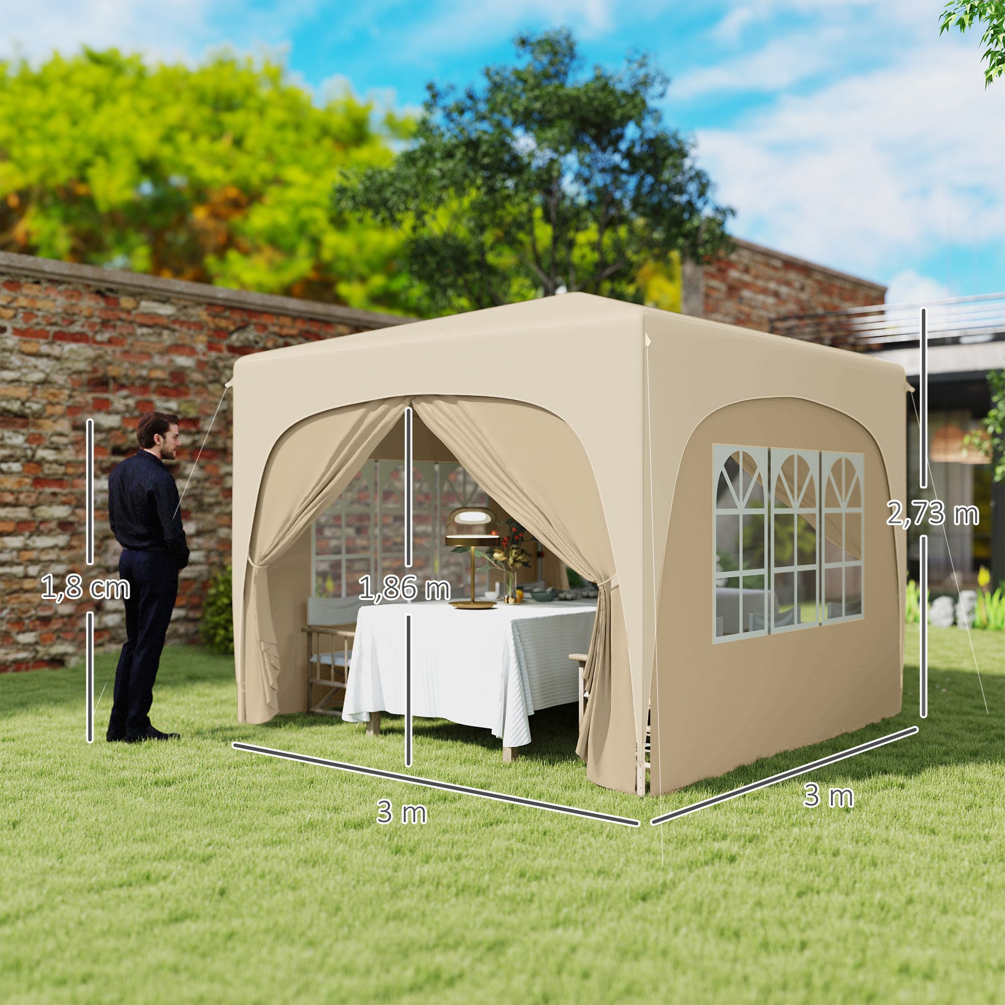 Outsunny Faltpavillon 3x3m, wasserabweisend stabil winterfest, UV Schutz 50+, faltbar, mit 4 Seitenteilen, (Pop-up Pavillon, Partyzelt), mit 4 Seitenteilen, Tasche, für Camping, Garten, Sand