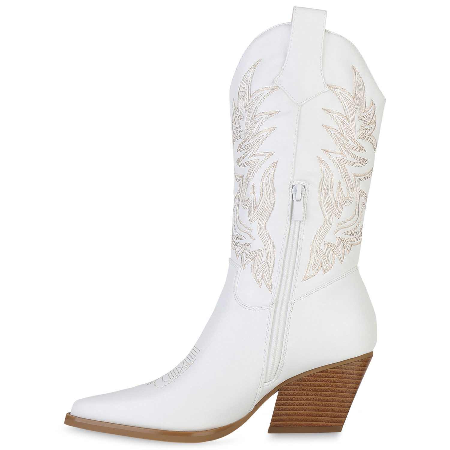 VAN HILL 840142 Cowboystiefel Damen Cowboystiefel Stiefel Stickereien Holzo günstig online kaufen