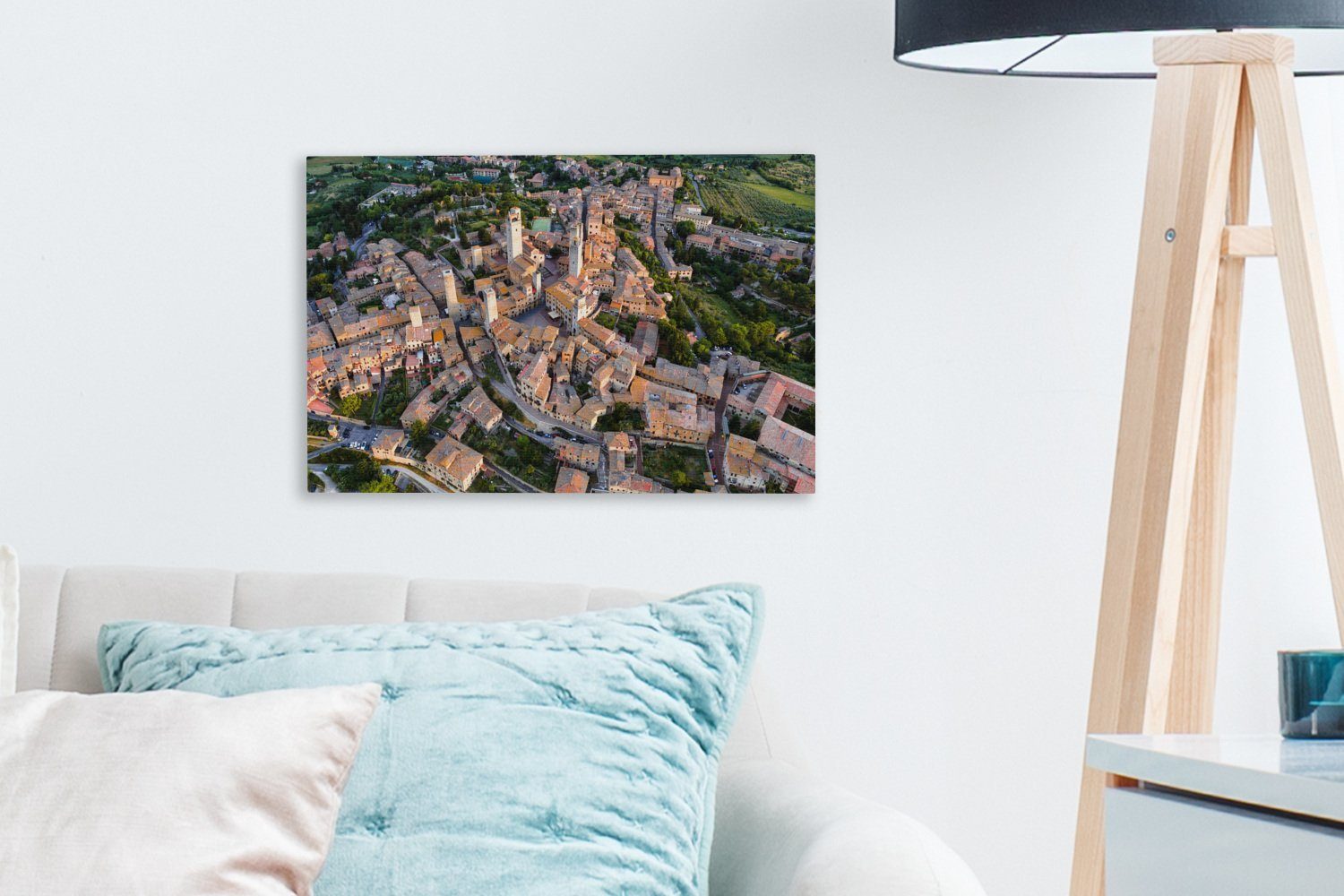 St), (1 cm OneMillionCanvasses® 30x20 Stadt Leinwandbild toskanischen Sonnenaufgang ummauerten Wandbild in Leinwandbilder, Aufhängefertig, über der Wanddeko, Italien,