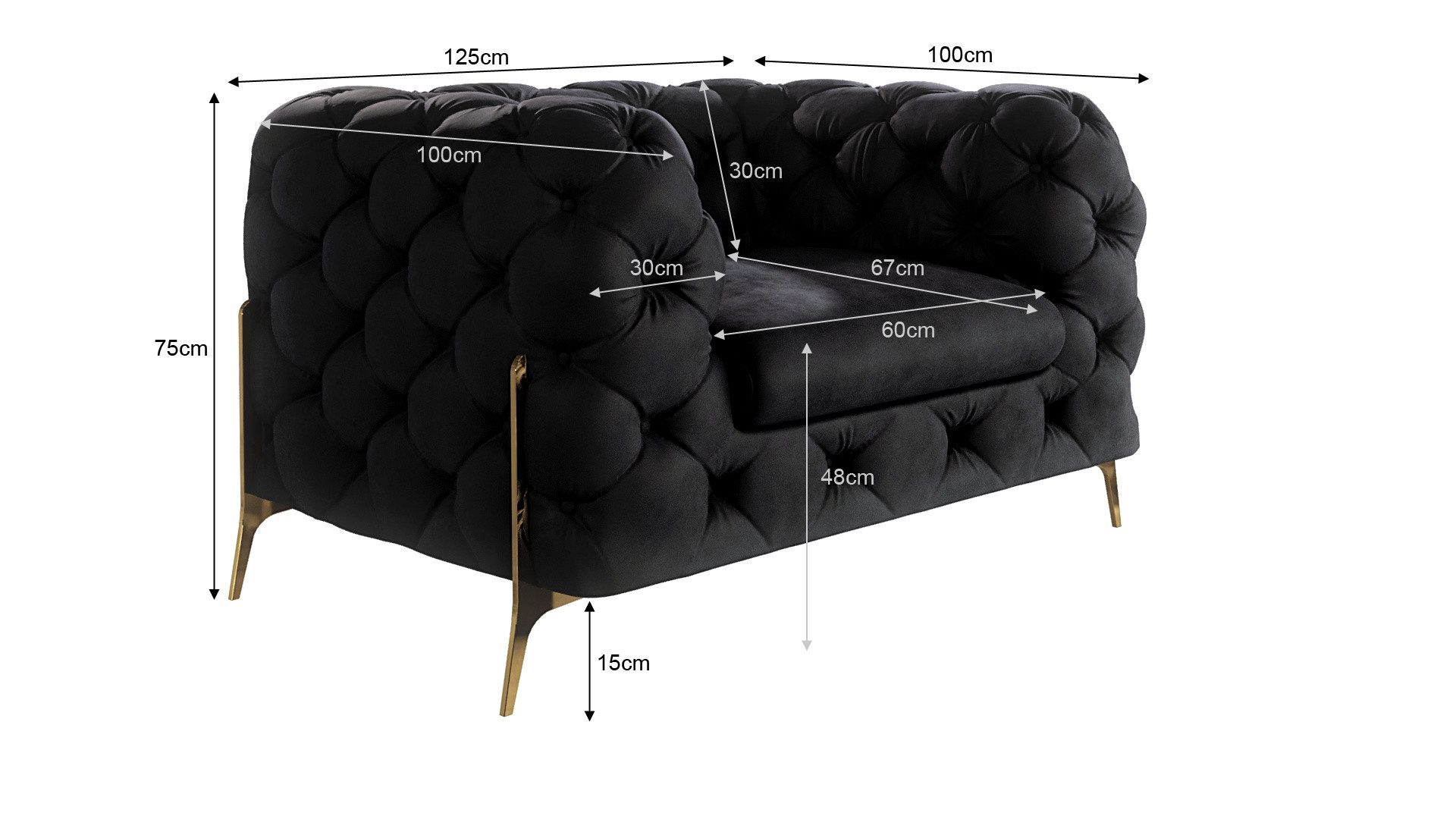 S-Style Möbel Polstergarnitur Ashley 3+2+1, Chesterfield mit Goldenen Metall Füßen, (1x 3-Sitzer-Sofa, 1x 2-Sitzer-Sofa, 1x Sessel), mit Wellenfederung