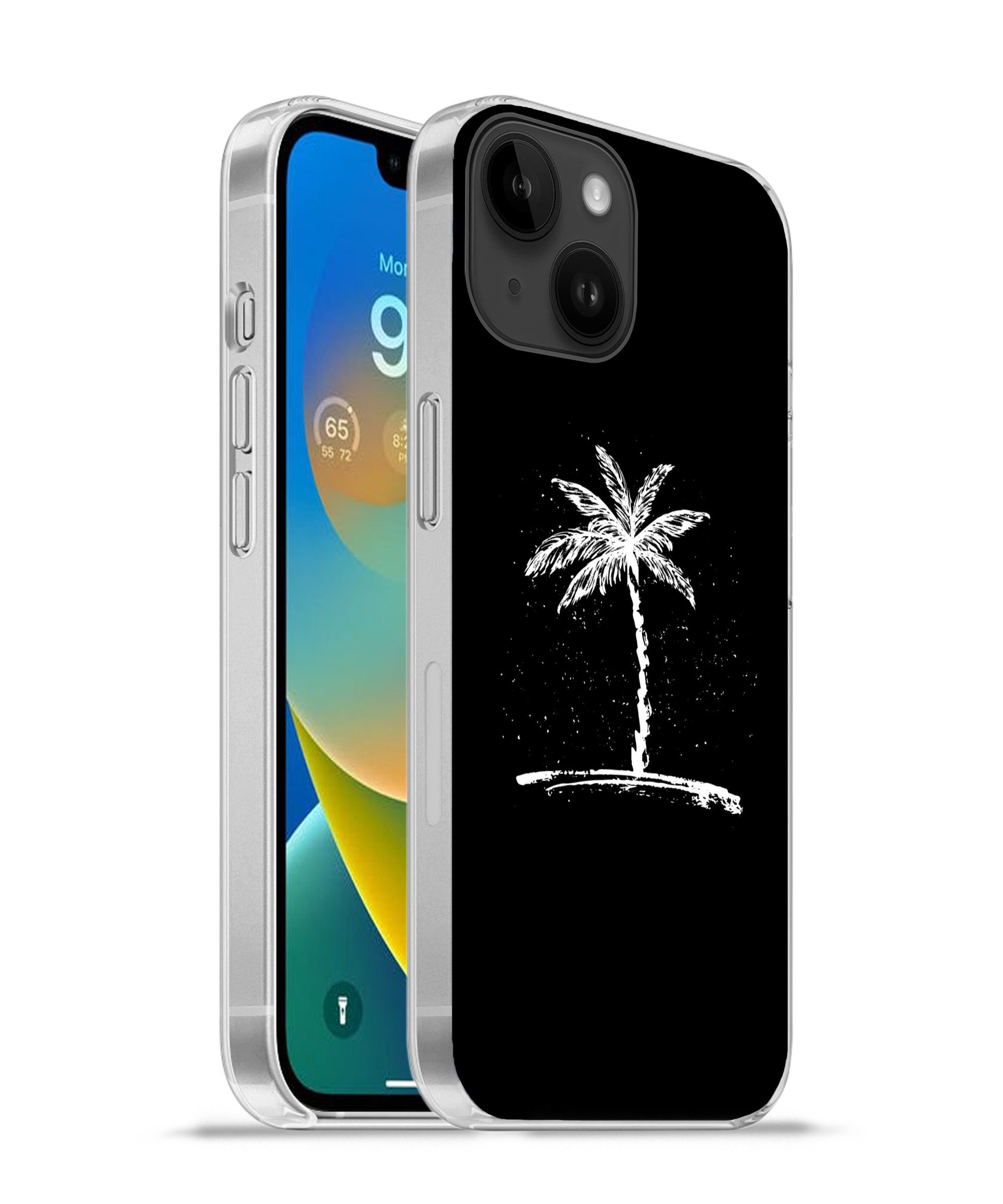 MuchoWow Handyhülle für Apple iPhone 14 Palme - Weiß - Schwarz - Tropisch, Smartphone-Bumper, Print, Handy Schutzhülle Dünn