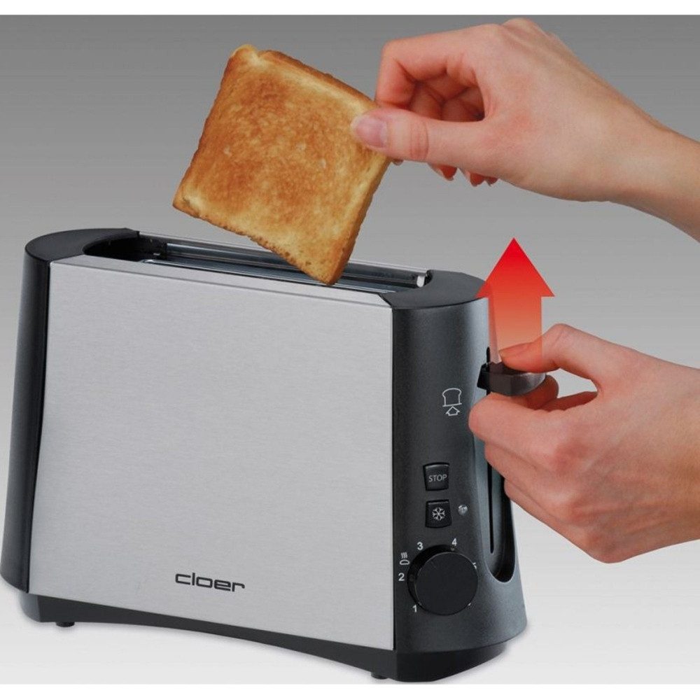 Cloer Toaster Cloer Toaster 3890 Edelstahl-Schwarz Minitoaster, Single Toaster