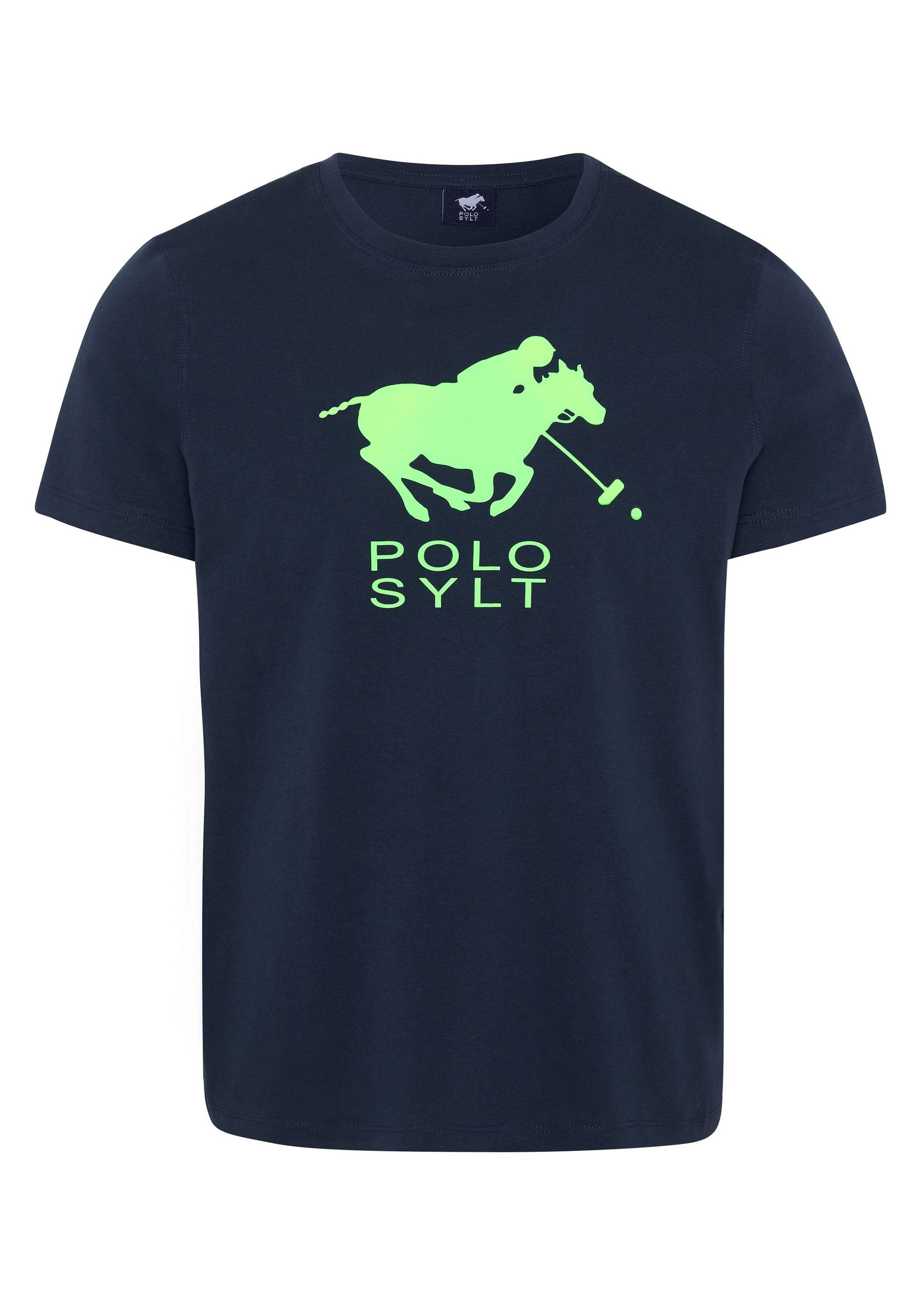 Polo Sylt Print-Shirt mit Neon Logo Frontprint Total Eclipse