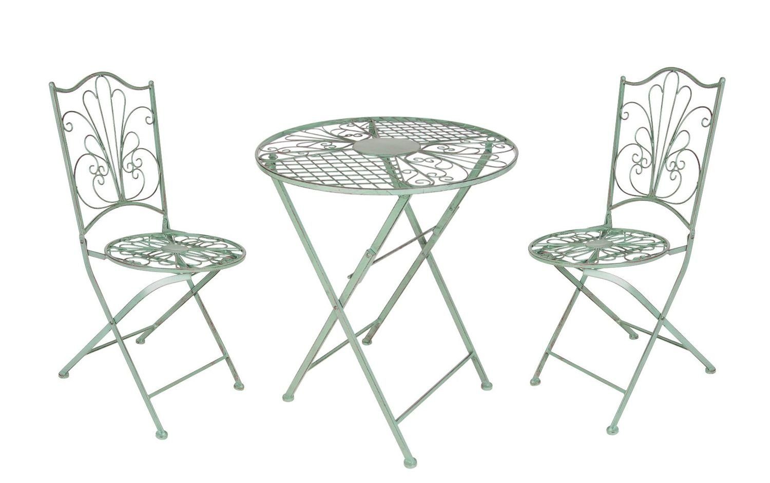Klapptisch antik Metall Sitzgarnitur Klappstühle BURI grün Gartentisch Sitzgruppe