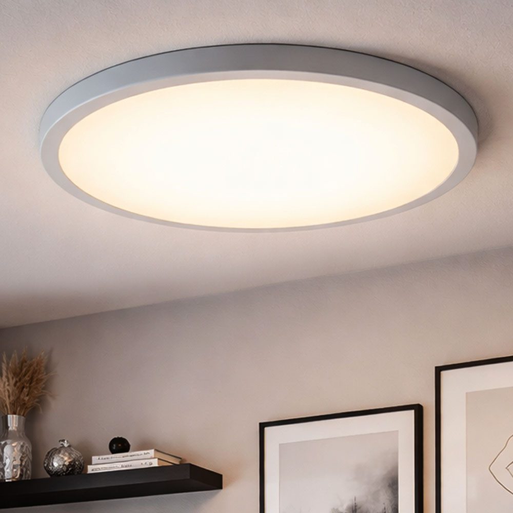 Briloner Leuchten LED Deckenleuchte, LED-Leuchtmittel fest verbaut, Warmweiß, Deckenleuchte Aufbaulampe Deckenpanel LED chrom-matt rund D 40 cm