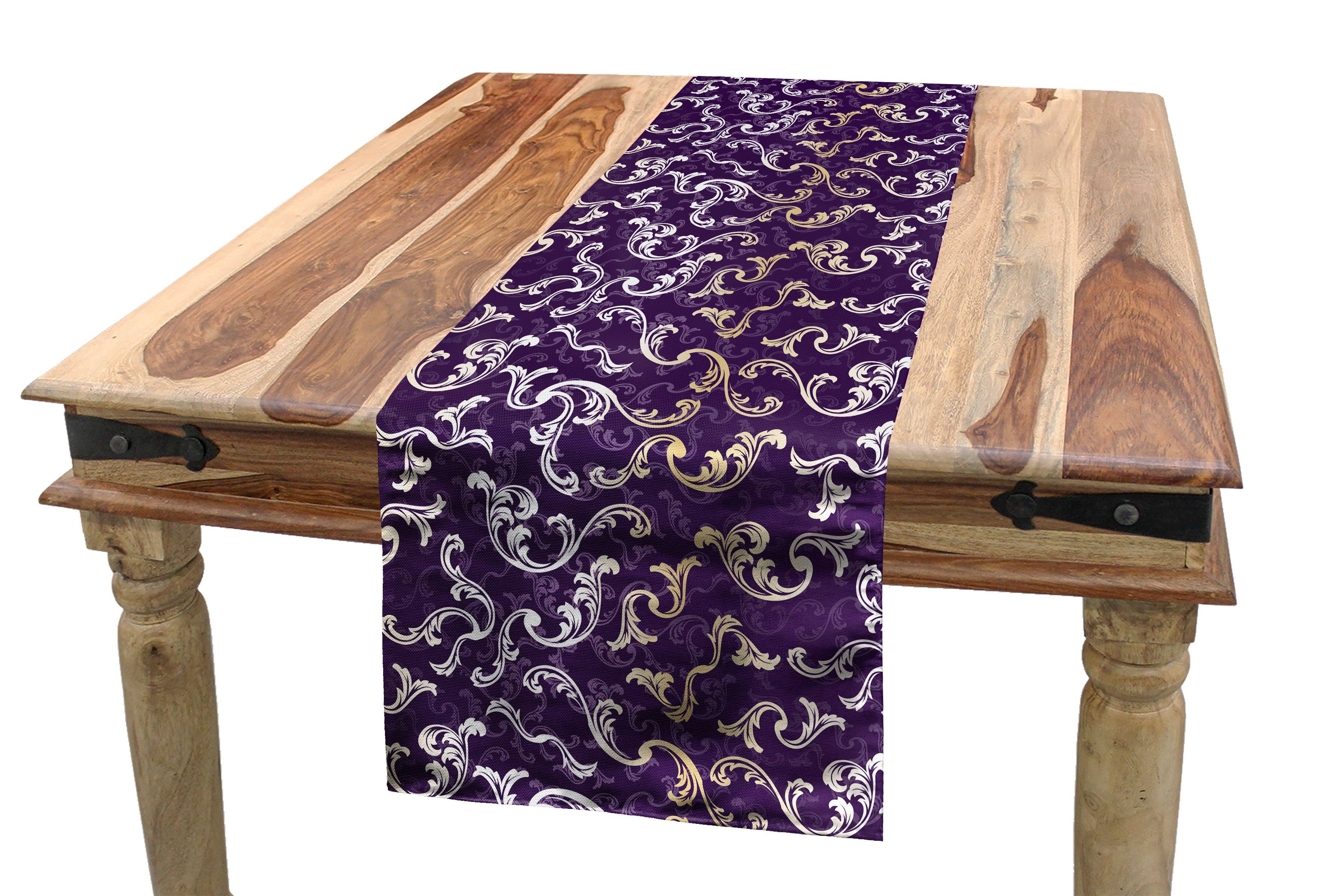 Abakuhaus Tischläufer Esszimmer Küche Rechteckiger Dekorativer Tischläufer, Barock- Lavish Curls auf purpurrotem Ton