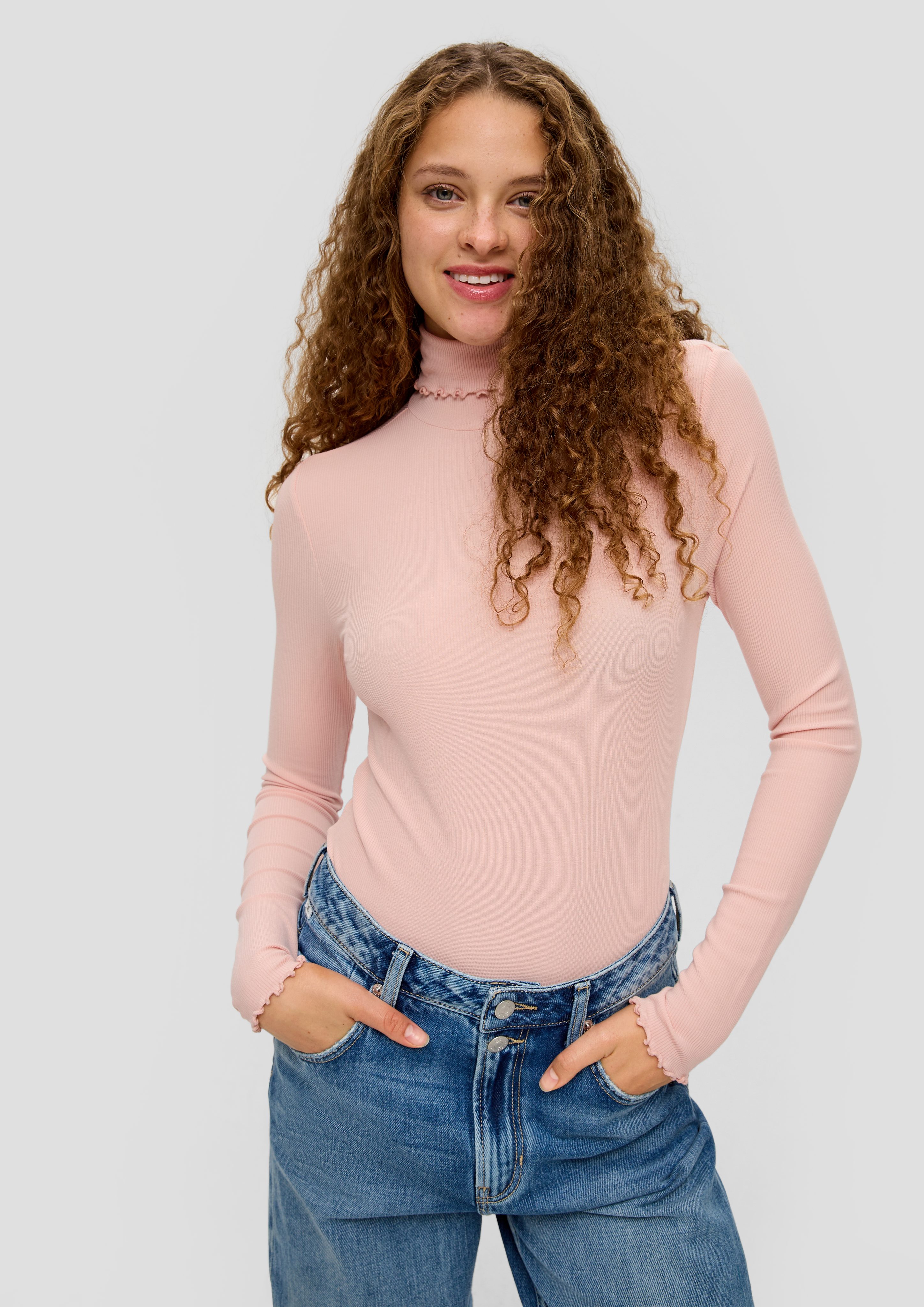 QS Langarmshirt Geripptes Longsleeve aus Modalmix günstig online kaufen