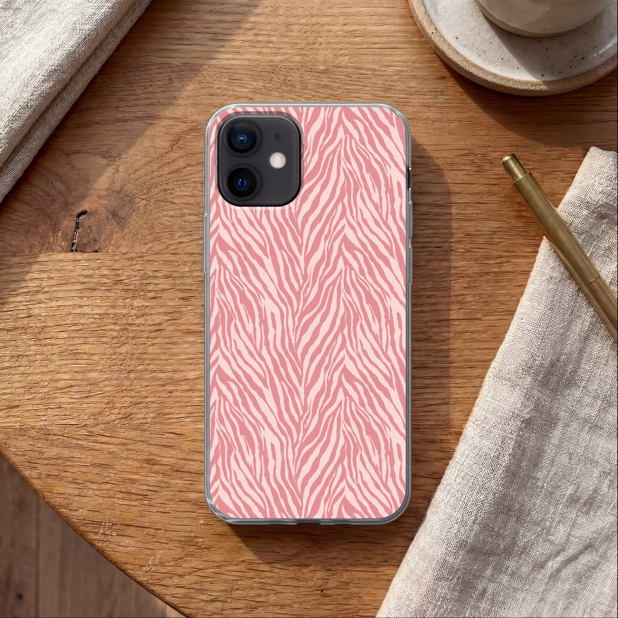 MuchoWow Handyhülle für Apple iPhone 12 Zebra - Druck - Rosa, Smartphone-Bumper, Print, Handy Schutzhülle Dünn