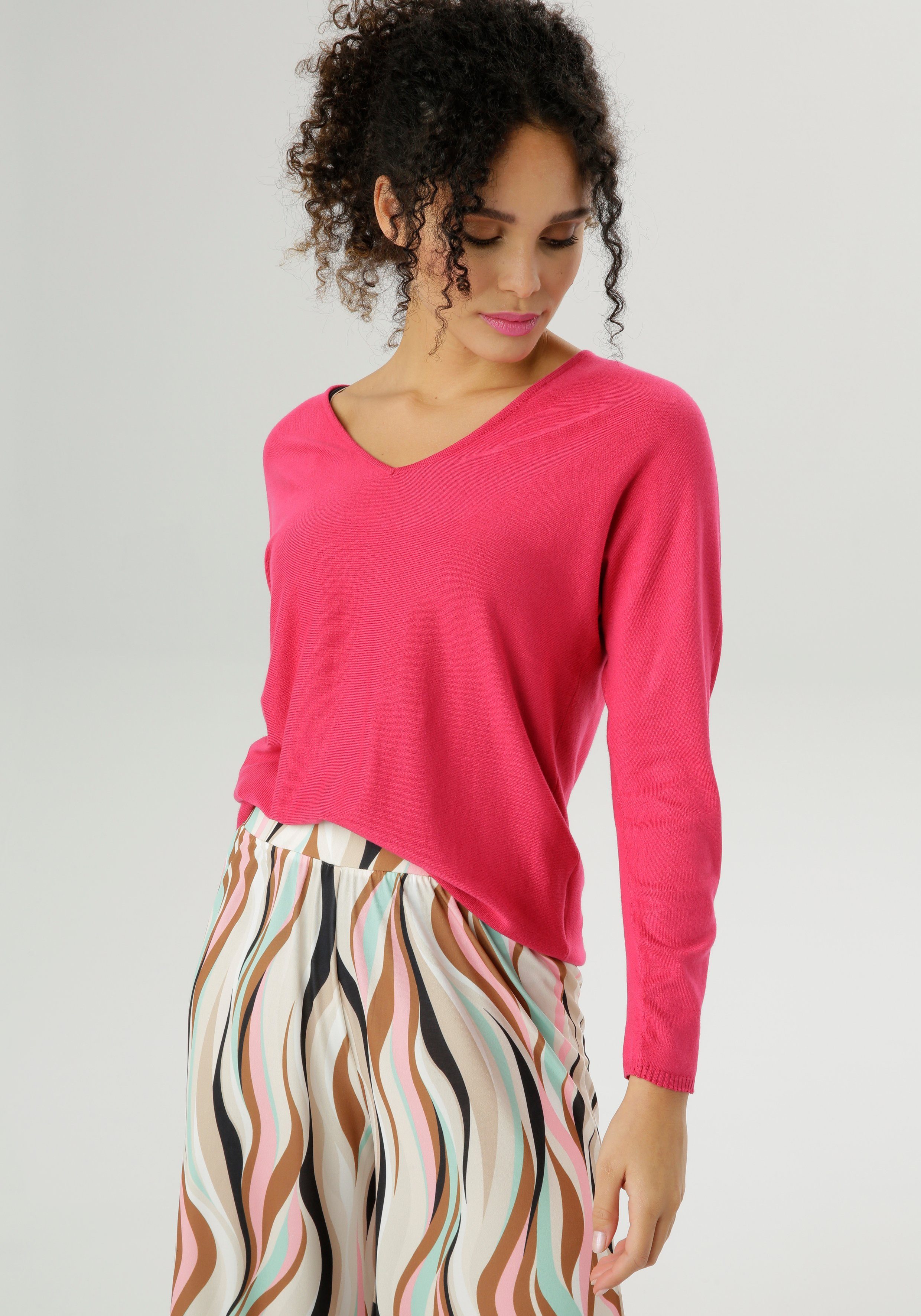 Aniston SELECTED V-Ausschnitt-Pullover im Oversize-Look pink