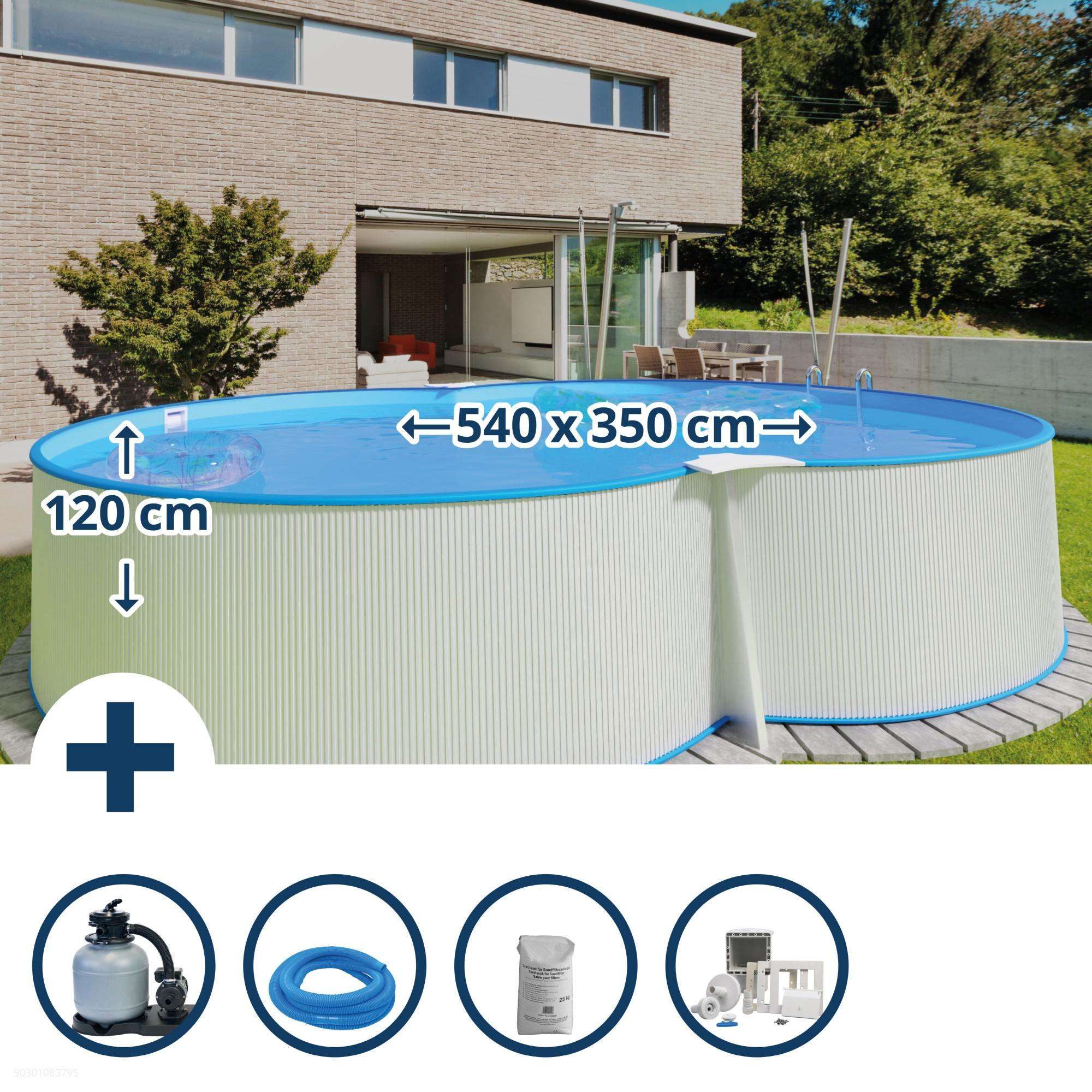 SUMMER FUN Achtformpool Stahlwandpool Set (5-teilig) achtform Malta 540x35 (Komplett-Set, 1-tlg), verzinkte Stahlwand