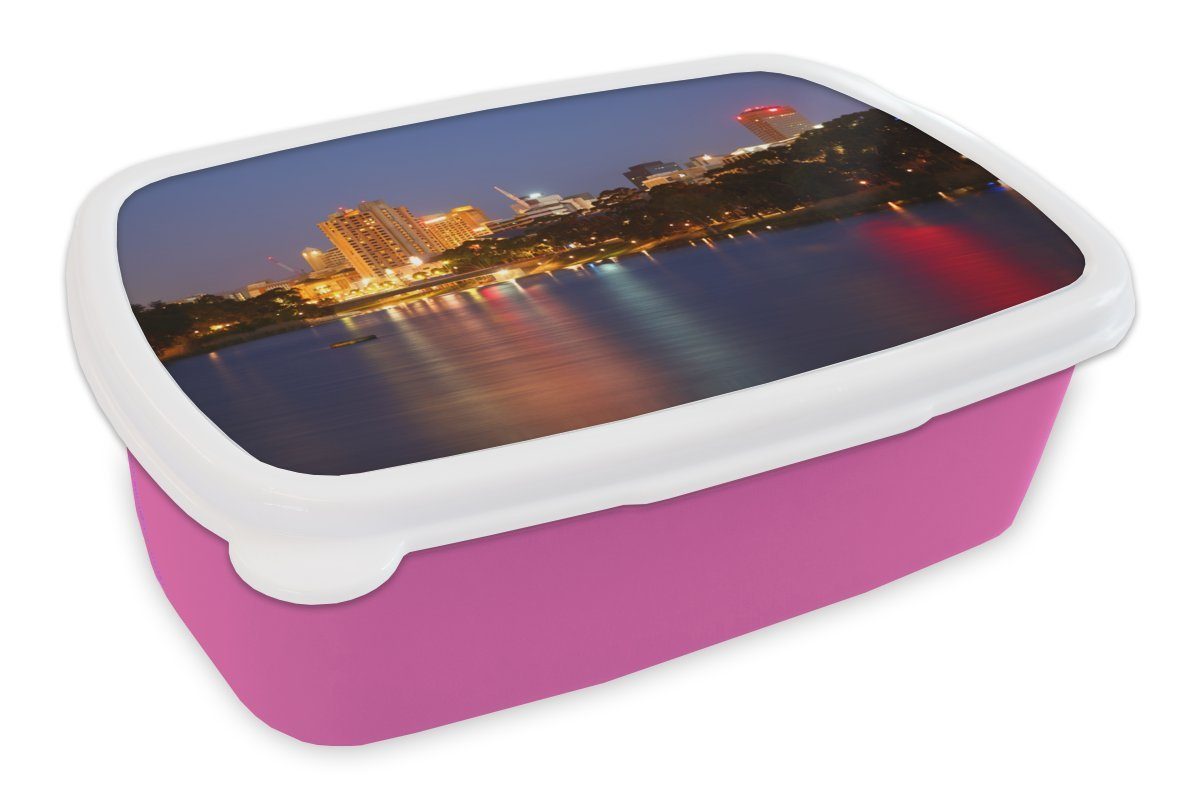 MuchoWow Lunchbox Lichter der Stadt über dem Torrens River in der Nähe von Adelaide, Kunststoff, (2-tlg), Brotbox für Erwachsene, Brotdose Kinder, Snackbox, Mädchen, Kunststoff rosa