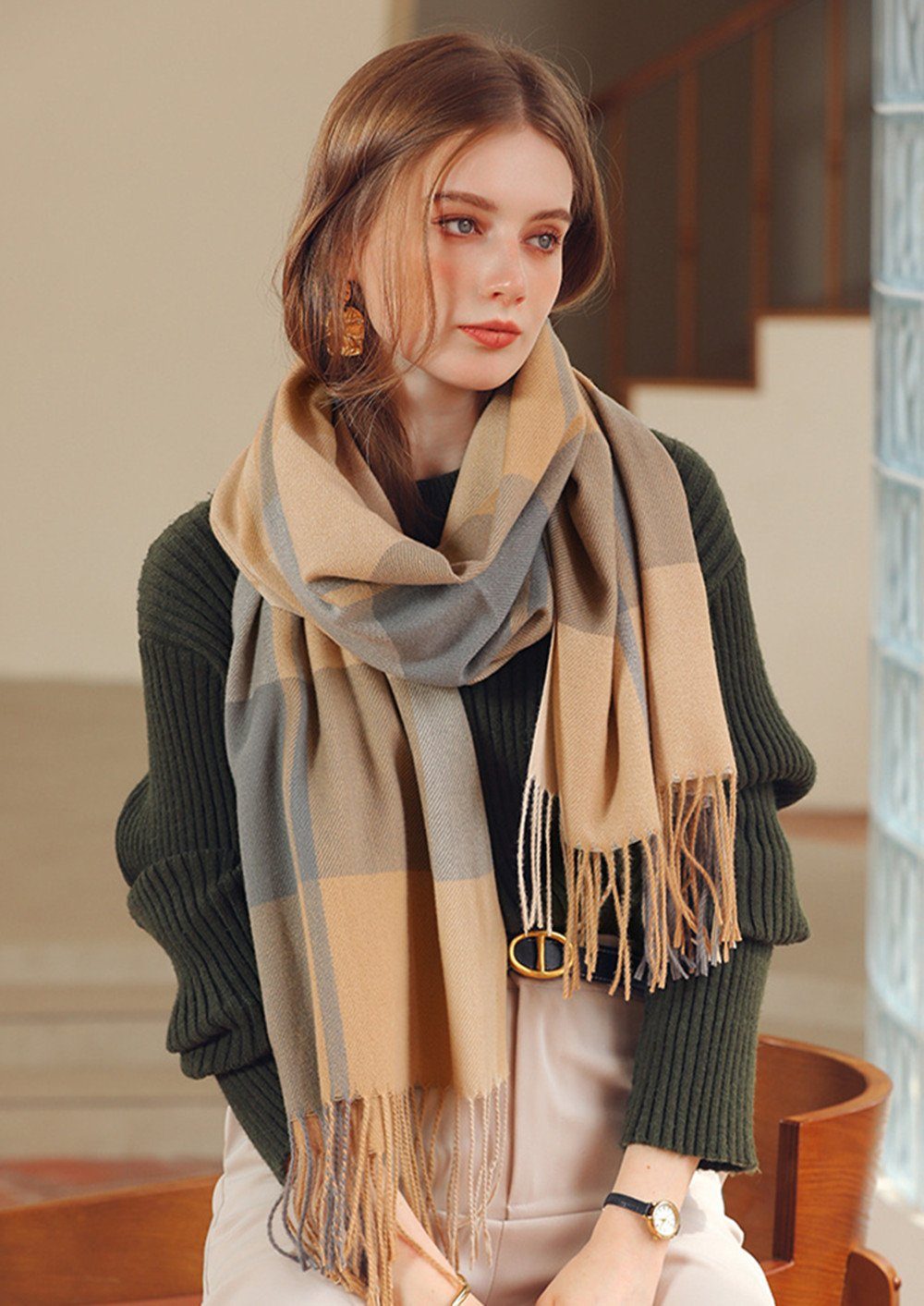 XDeer Wollschal Damen Schal,kuschelweich Karo,Winter Schal günstig online kaufen