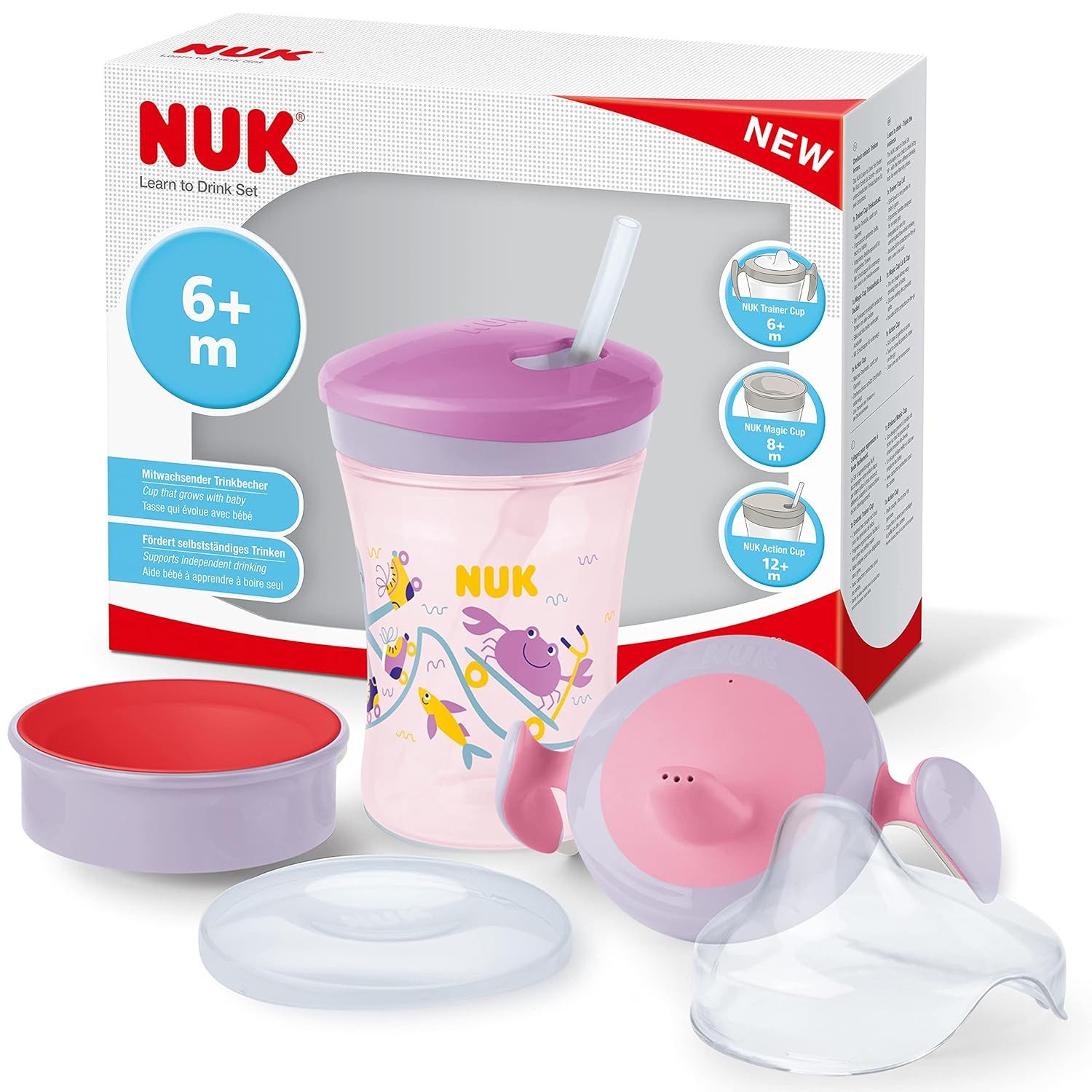 NUK Trinklernbecher NUK Trinklernset Evolution – Fisch Motiv, BPA-frei, 3-tlg., Lila