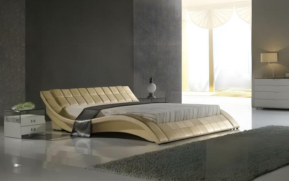 Xlmoebel Polsterbett Goldenes Schlafzimmerbett mit Kunstlederbezug und elegantem Design (Bett), Hergestellt in Europa