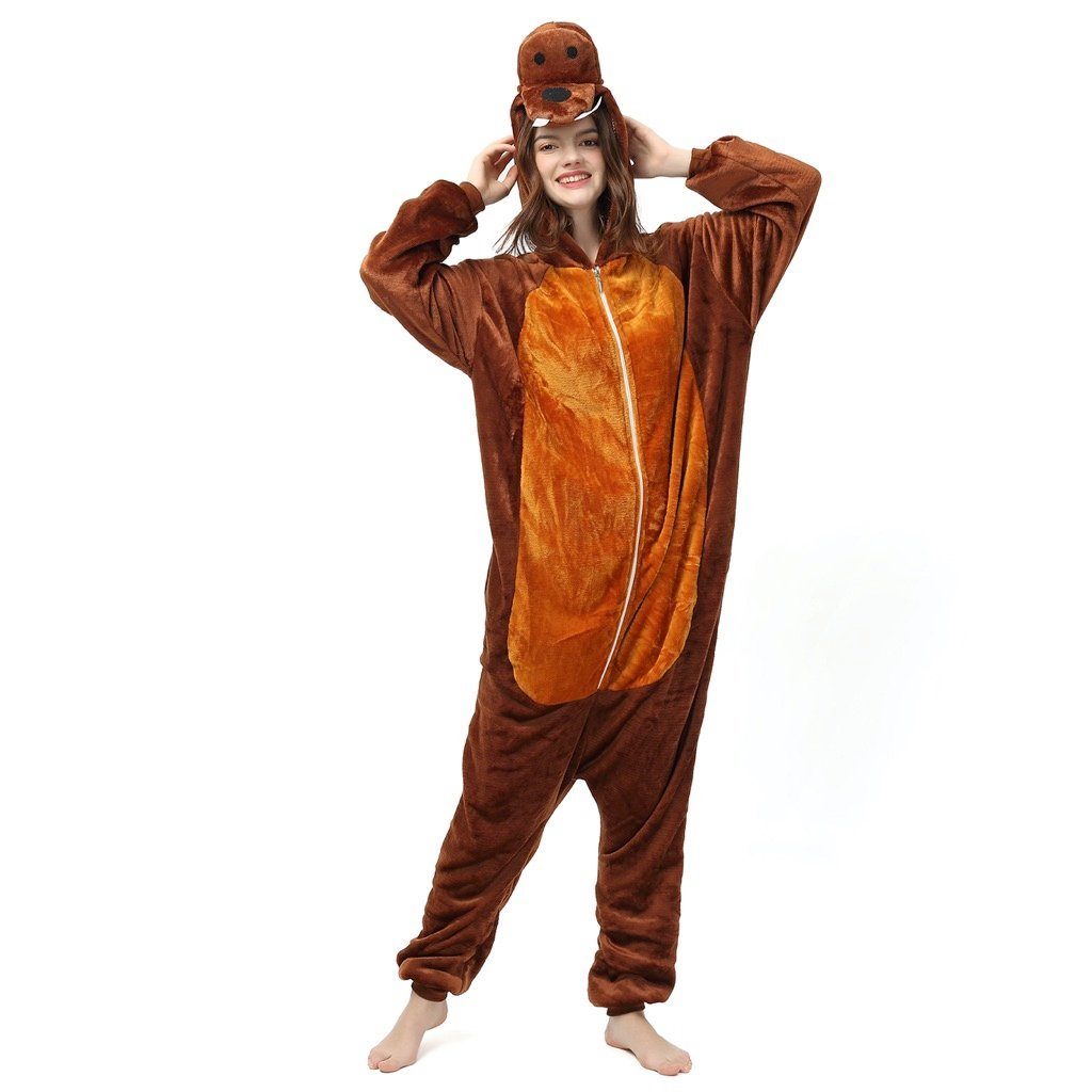 Katara Partyanzug Meerestiere Jumpsuit Kostüm für Erwachsene S-XL, Karneval - Kostüm, Kigurumi - Walroß Braun M (155-165cm)