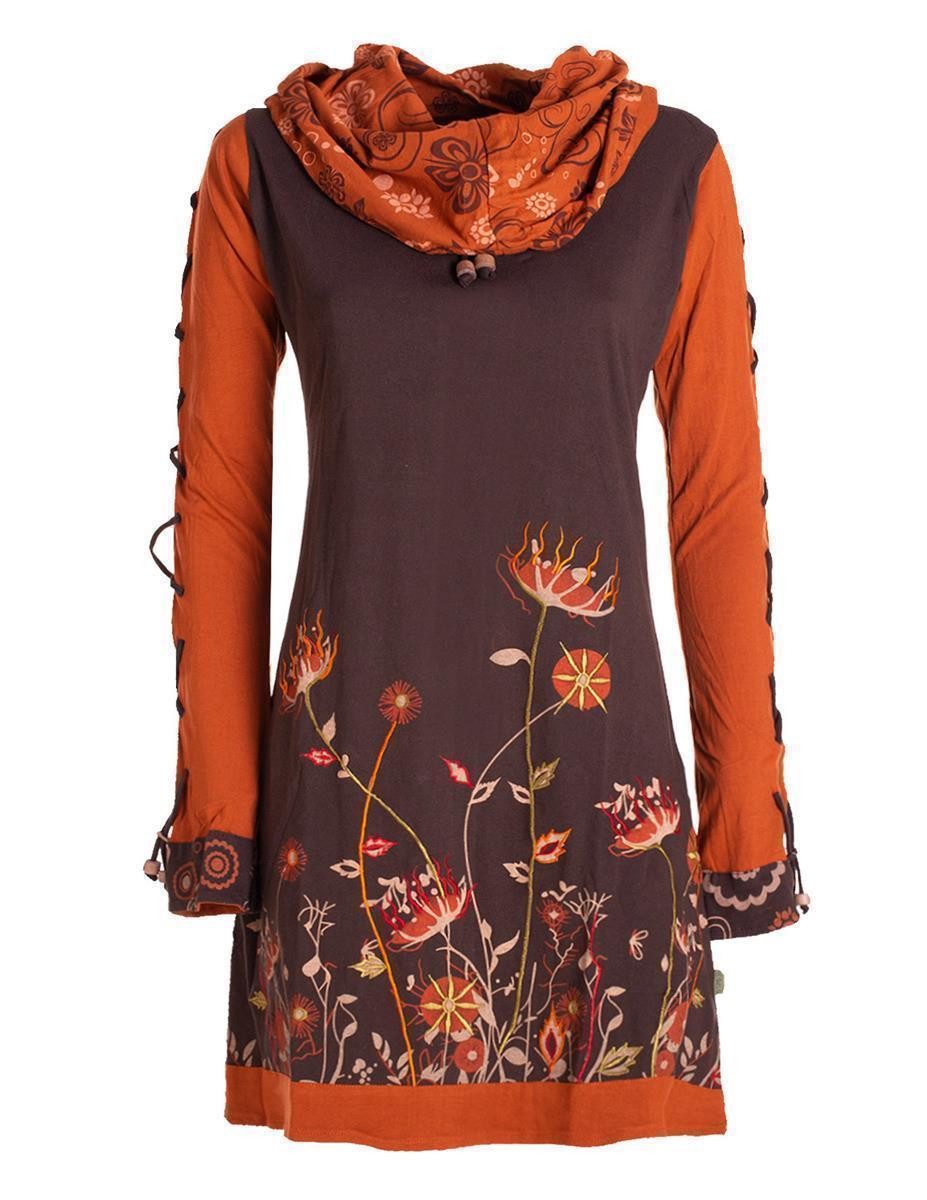 Vishes Minikleid Damen Blumen-Kleid Baumwollkleid Langarm-Shirtkleid günstig online kaufen