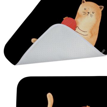 Badematte Katze Wolle - Schwarz - Geschenk, süß, Duschmatte, Katzenliebhaberpro Mr. & Mrs. Panda, Höhe 1 mm, 100% Polyester, rechteckig, Stil-Statement