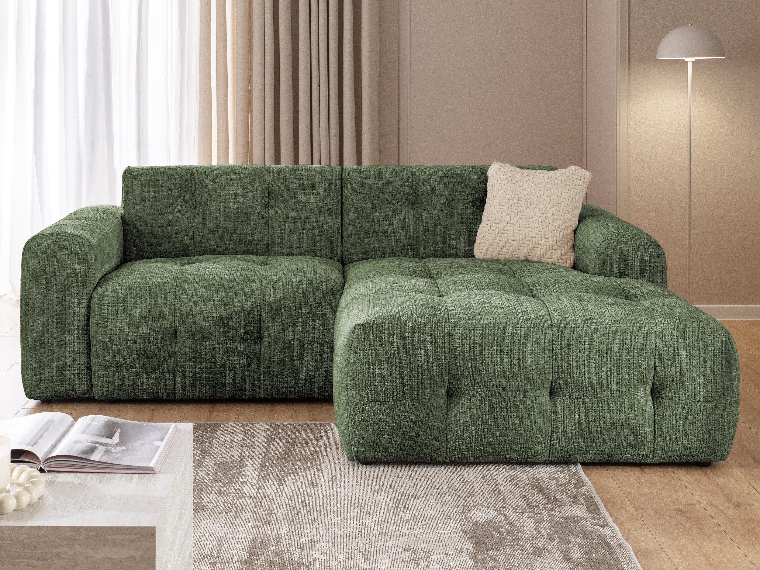 S-Style Möbel Ecksofa Kozy im Bumpy-Design mit fester Rückenlehne aus weichem Chenille-Stoff, mit Wellenfederung