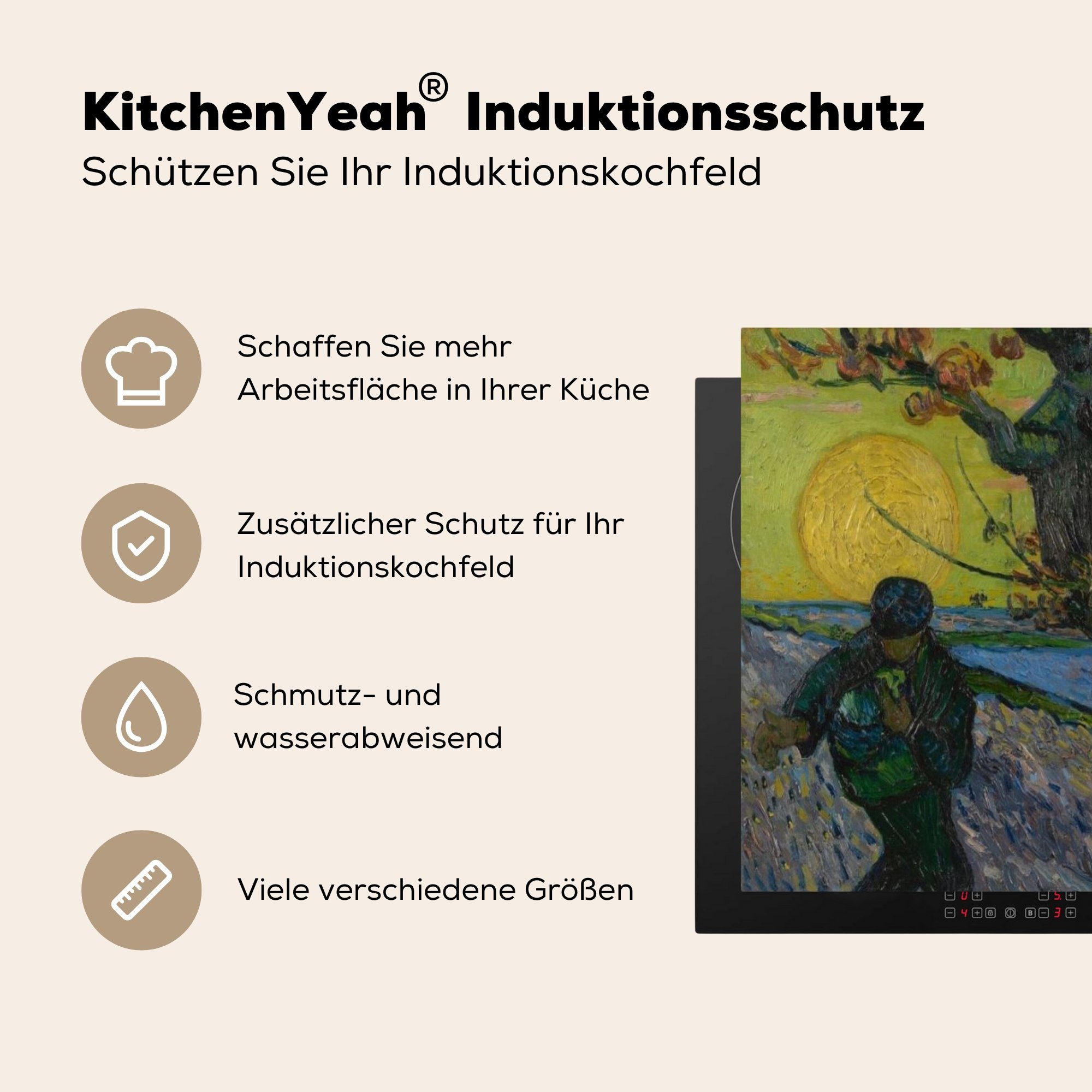 tlg), cm, küche, Ceranfeldabdeckung (1 Induktionsmatte Gogh, für van MuchoWow - Der die Sämann Vincent Herdblende-/Abdeckplatte 59x52 Vinyl,