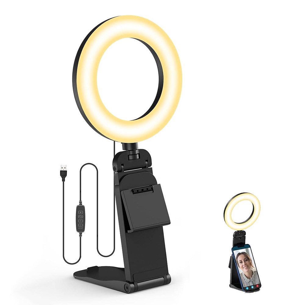 TUWENA Ringlicht Ringlicht LED Videolicht, 5” Streaming Licht mit Stativ & Handyhalter, 60 LED für Selfie Videokonferenz Streaming Make-up Vlog YouTube TikTok