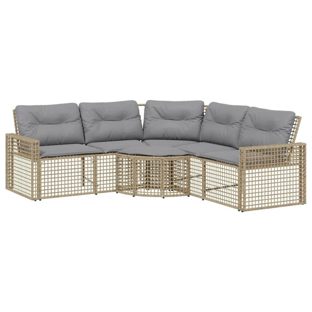 vidaXL Loungesofa Gartensofa in L-Form mit Kissen und Fußbank Beige Poly Rattan, 1 Teile