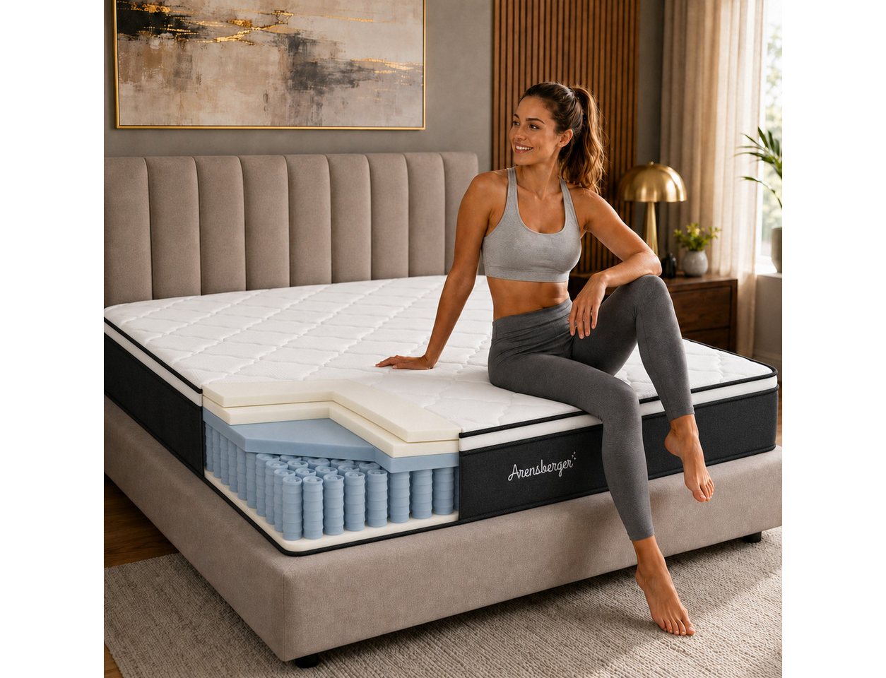 Taschenfederkernmatratze Matratze EMILIA, 23cm hoch, Taschen Federkernmatratze H3 Premium, Arensberger, 23 cm hoch, (Matratze 90 x 200 cm), Taschenfederkernmatratze mit Gelschaum & Kaltschaum, 90x200cm