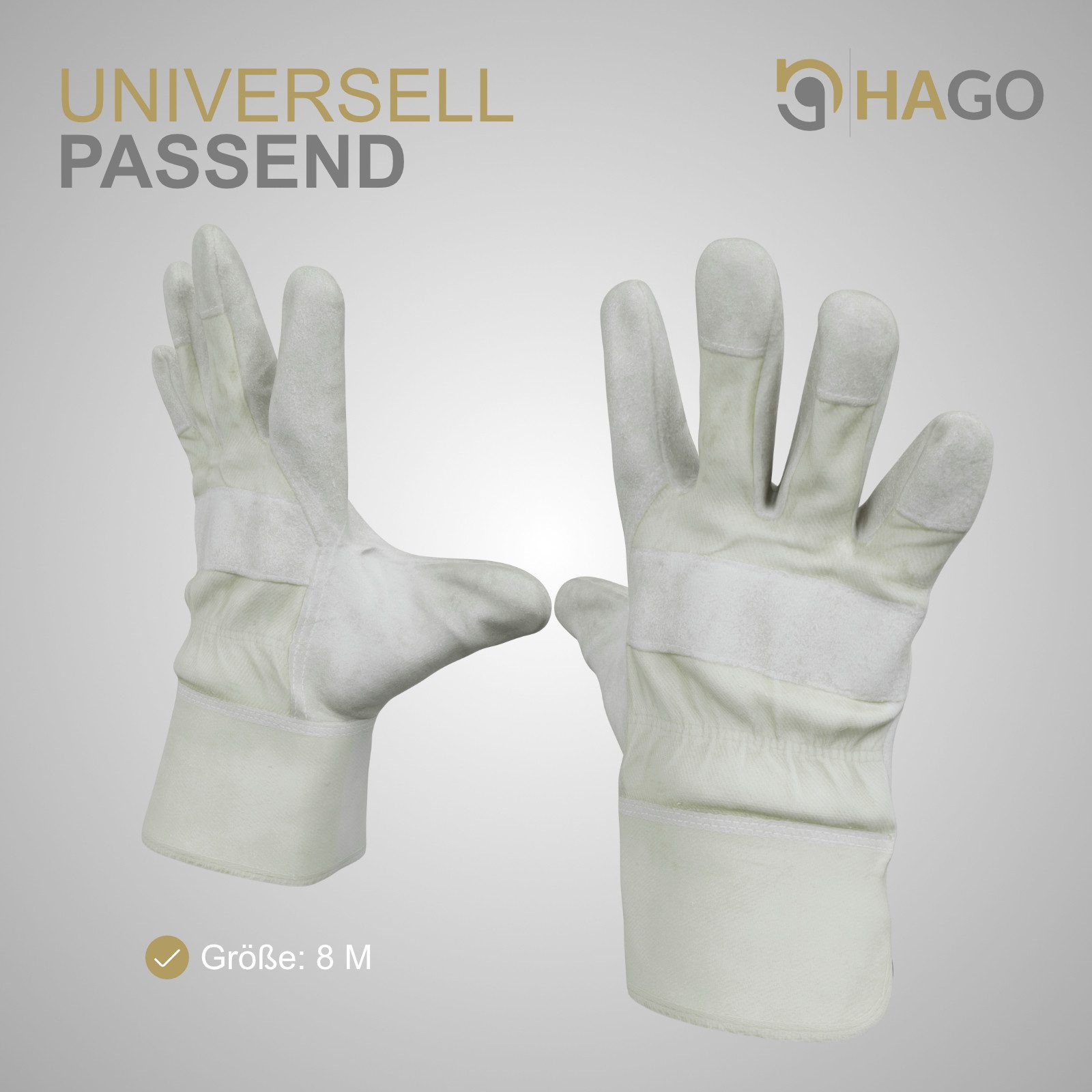 HAGO Arbeitshandschuhe 12er Pack Rindspaltleder Größe 8 M Handschutz Lederhandschuhe Montage 0