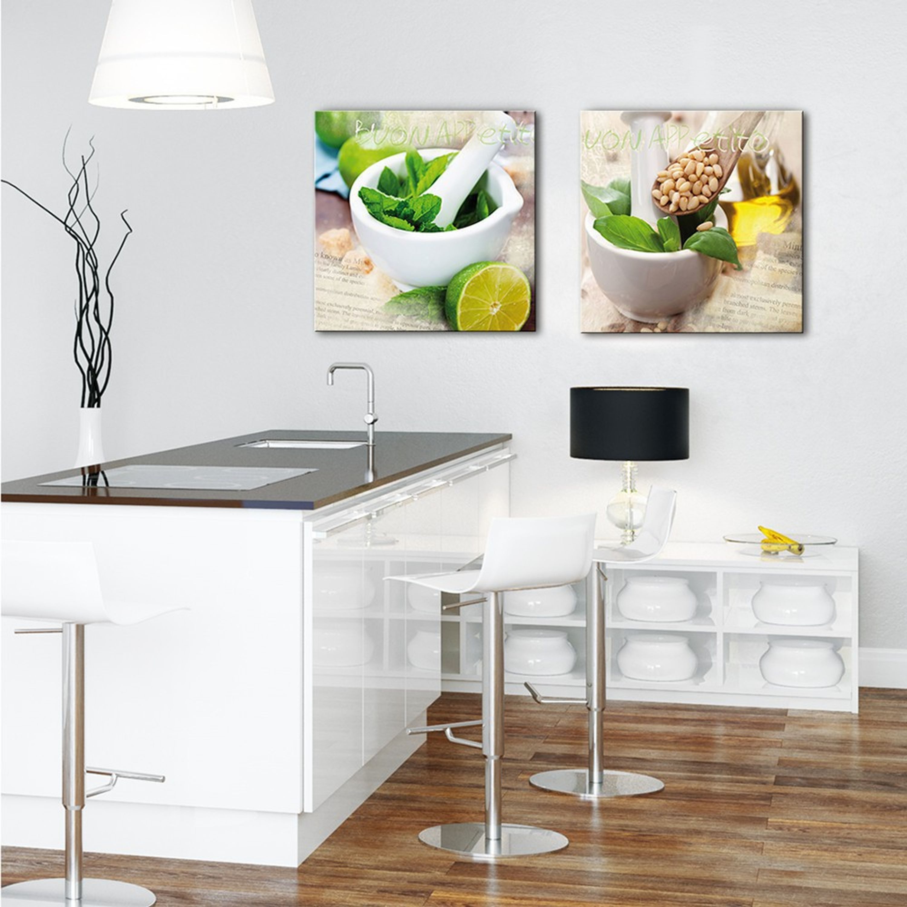artissimo Glasbild Bild Küche 50x50 cm / Wandbild aus Glas / moderne Küchendeko, Küchenbild: Minze und Limette grün