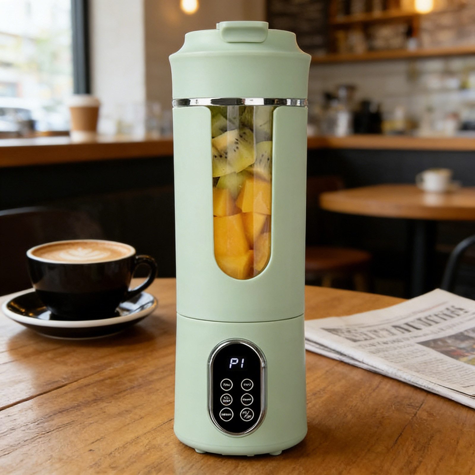 OKWISH Akku-Smoothie-Maker Tragbarer Mini-Mixer 530 ml Mixer und Entsafter mit 4 Mixmodi, 50 W, mit 12 Edelstahlklingen LED-Display für Zuhause Büro und unterwegs