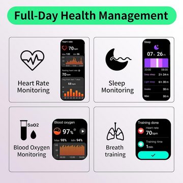 EBUYFIRE Fur Damen Herren mit Telefonfunktion Aktivitätstracker Smartwatch (1.85 Zoll, Android / iOS), mit Blutsauerstoff Herzfrequenz Schlaf,Schrittzähler Fitness Tracker