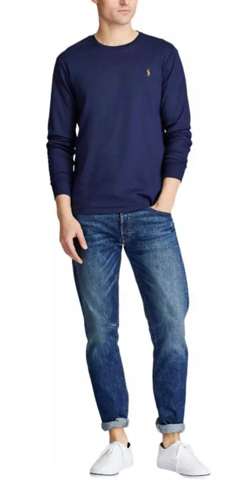 Polo Ralph Lauren Longsleeve Interlock Pony Langarm gerippter Rundhalsausschnitt und Ärmelabschlüsse