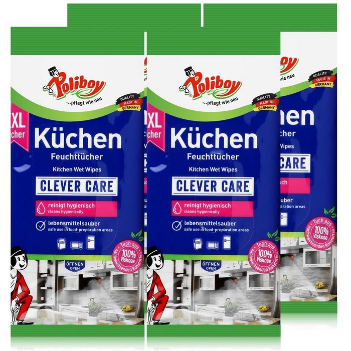 poliboy Poliboy Küchen Feuchttücher 48 Tücher - Lebensmittelsauber (4er Pack) Reinigungstücher
