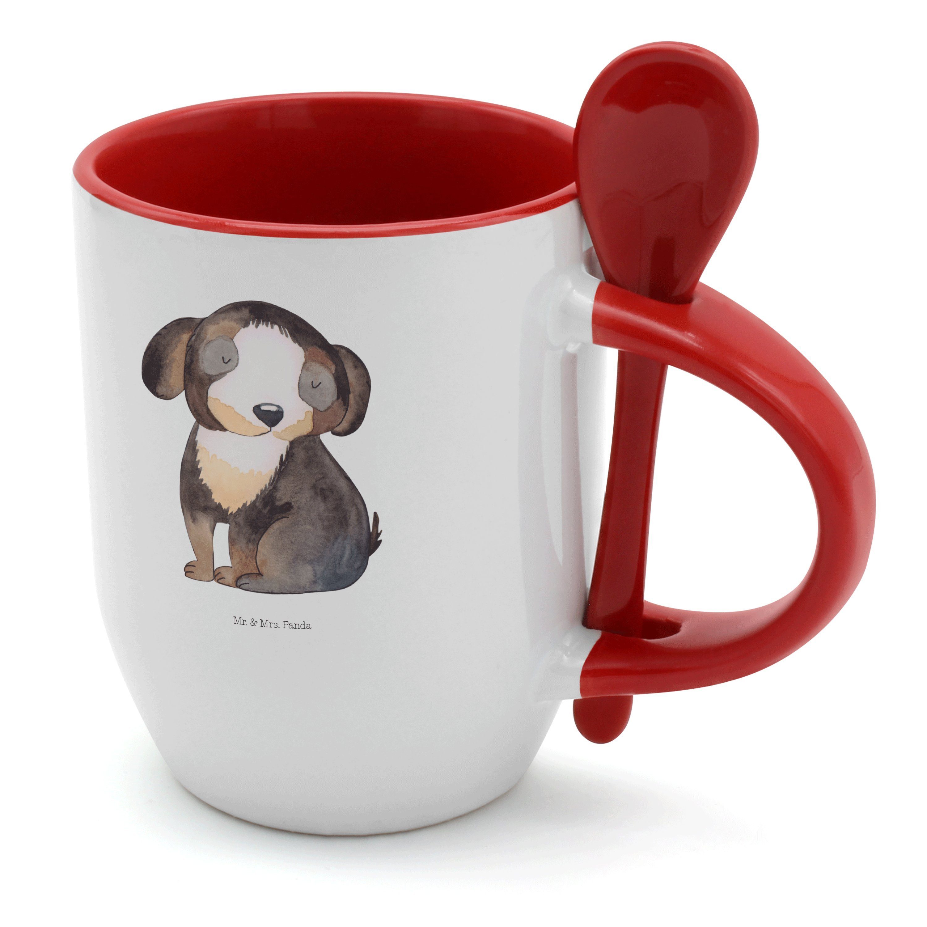 Mr. & Mrs. Panda Tasse Hund entspannt - Weiß - Geschenk, Tasse, Kaffeetasse, Sprüche, Hundeg, Keramik