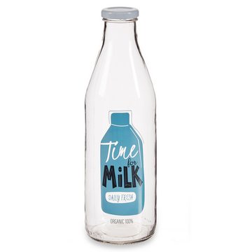Annastore Milchbehälter Milchflaschen aus Glas mit Schraubverschluss 1 Liter - H 26,5 cm, Luftdicht