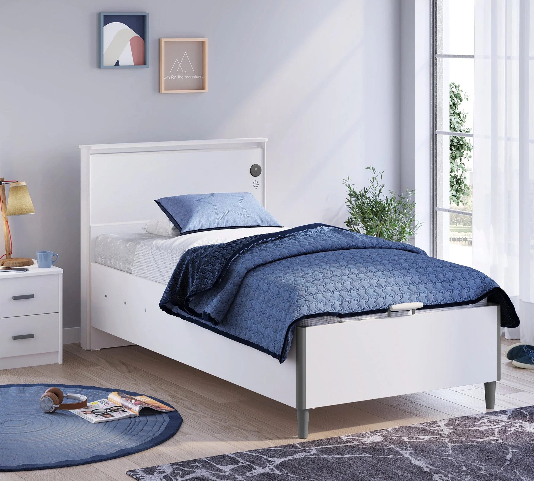Möbel-Zeit Bett WHITE mit Bettkasten und Kopfteil, 100x200 -120x200 cm, Optional mit Matratze