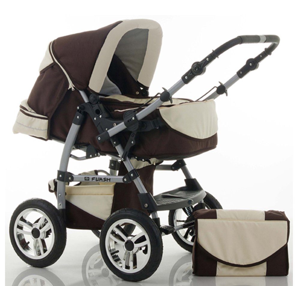 babies-on-wheels Kombi-Kinderwagen 2 in 1 Kinderwagen-Set Flash - 14 Teile - in 18 Farben Braun-Creme