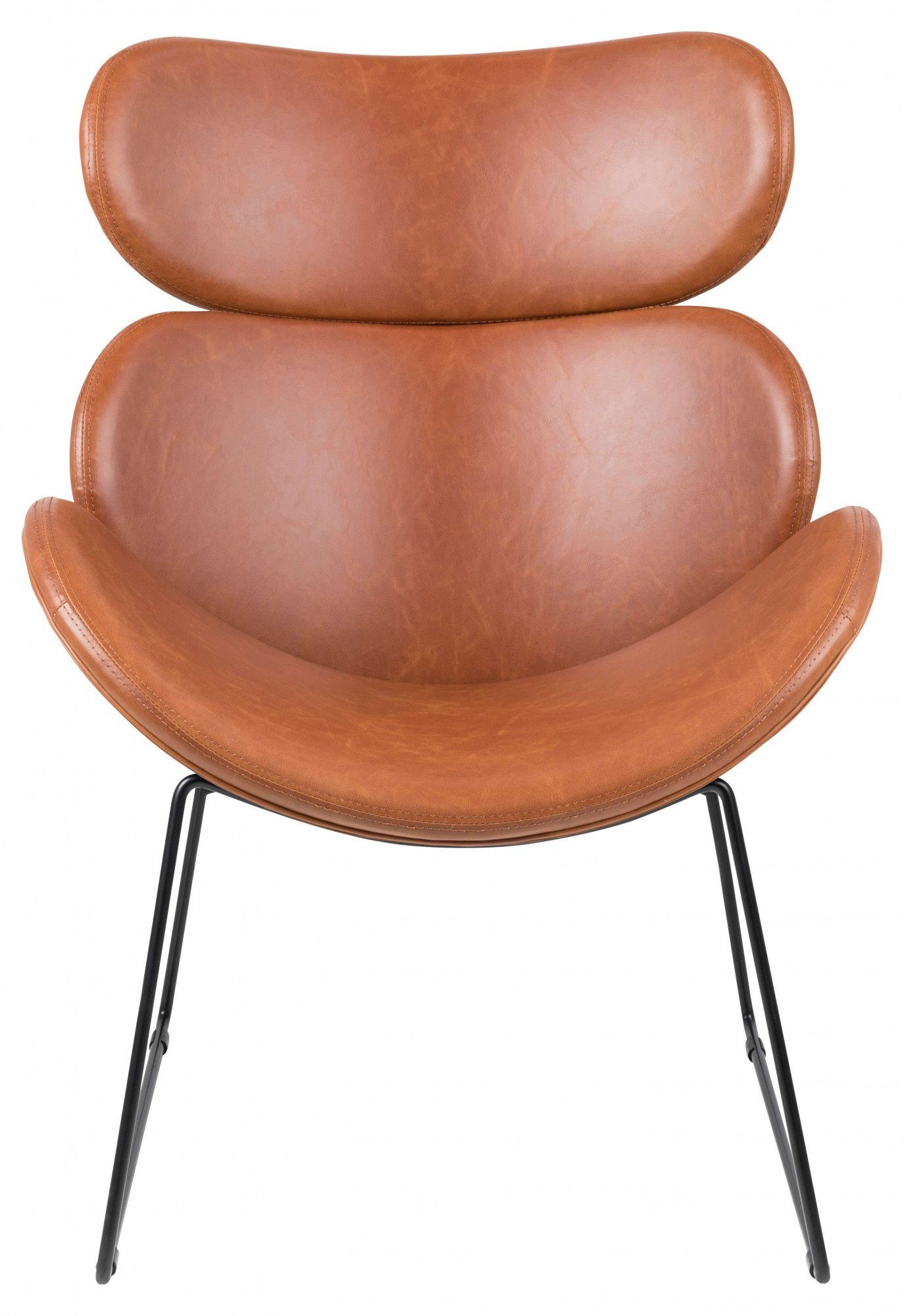 ACTONA GROUP Stuhl Cazar Loungesessel, Brandyfarbenem PU Schwarz aus Kufengestell Stahl und lederoptik