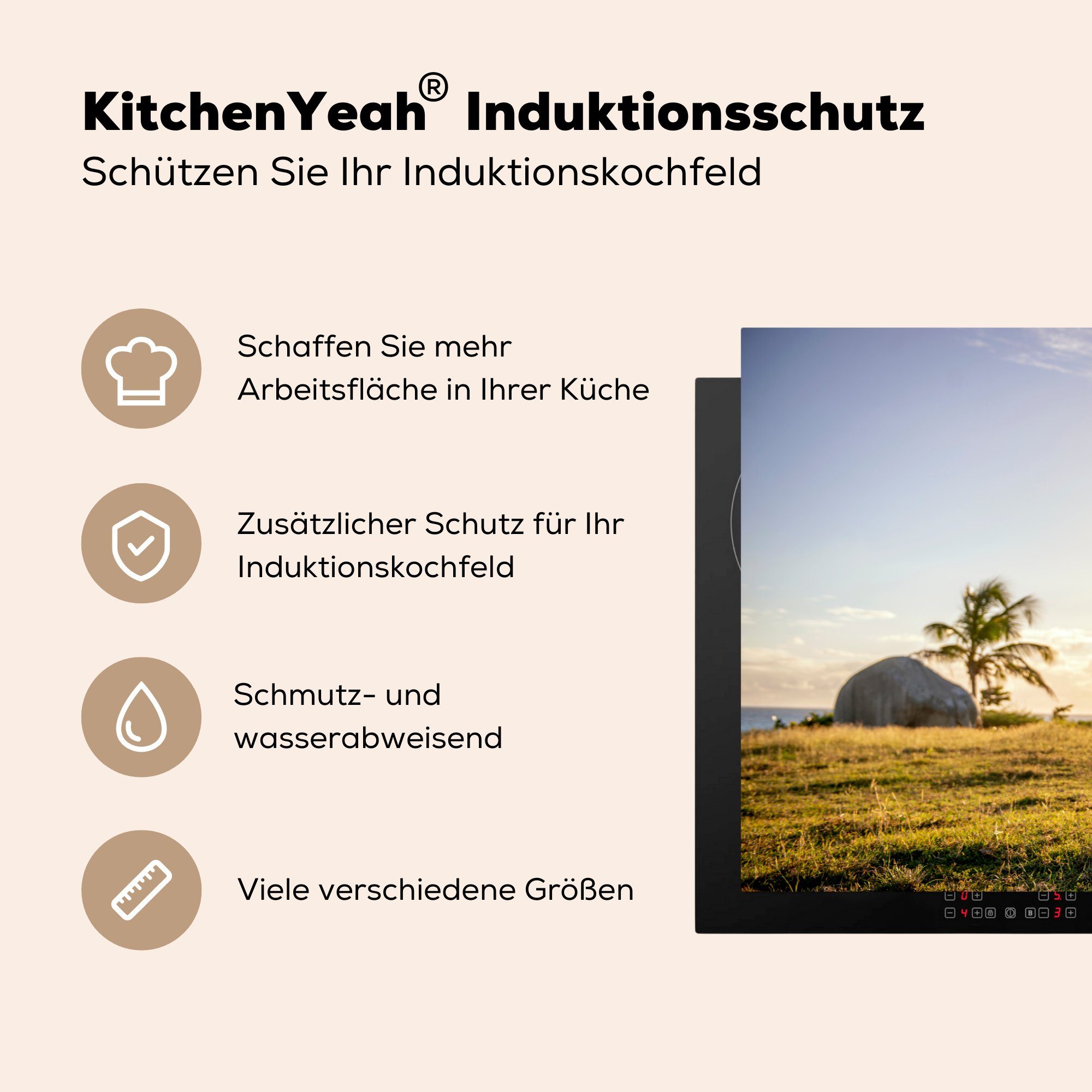 81x52 - cm, für die Gras, Induktionskochfeld (1 Schutz Pferde tlg), Herdblende-/Abdeckplatte küche, MuchoWow - Vinyl, Sonne Ceranfeldabdeckung