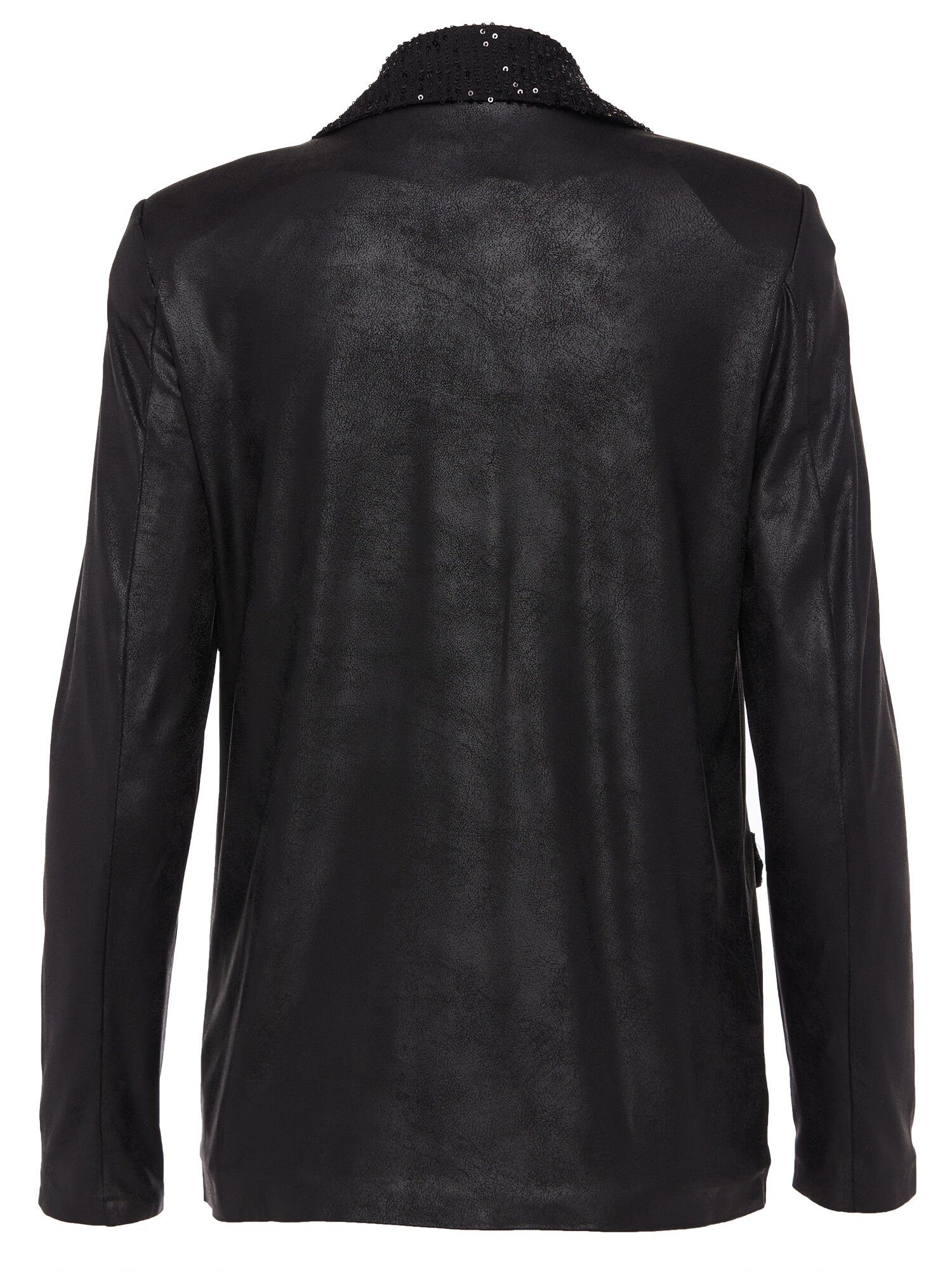 MONACO blue Jackenblazer Lederjacke koerpernah mit Pailletenverzierung