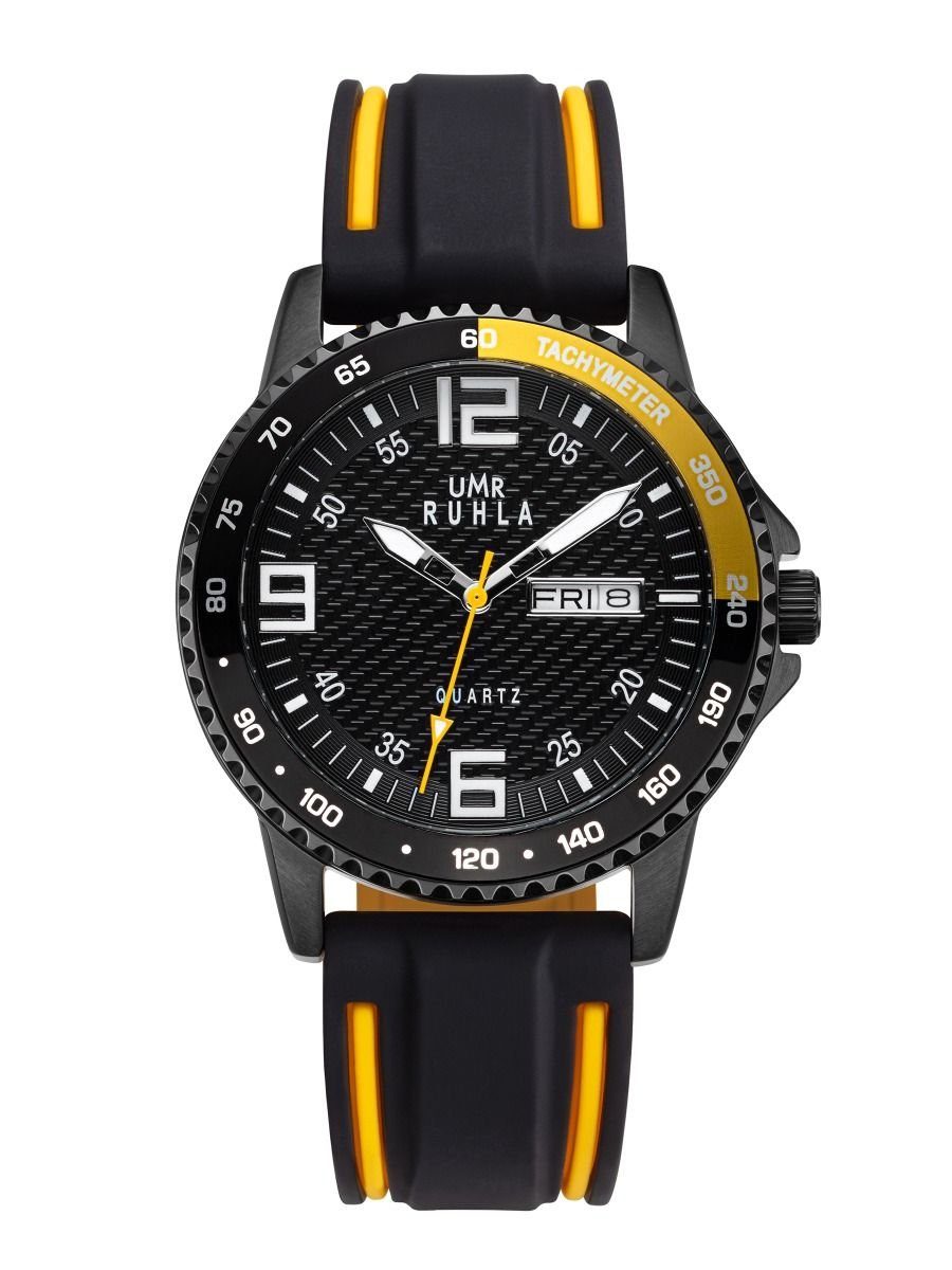 Quarzuhr Sport Herrenuhr, Schwarz-Gelb, Silikonband, Ø 40 mm, 39006