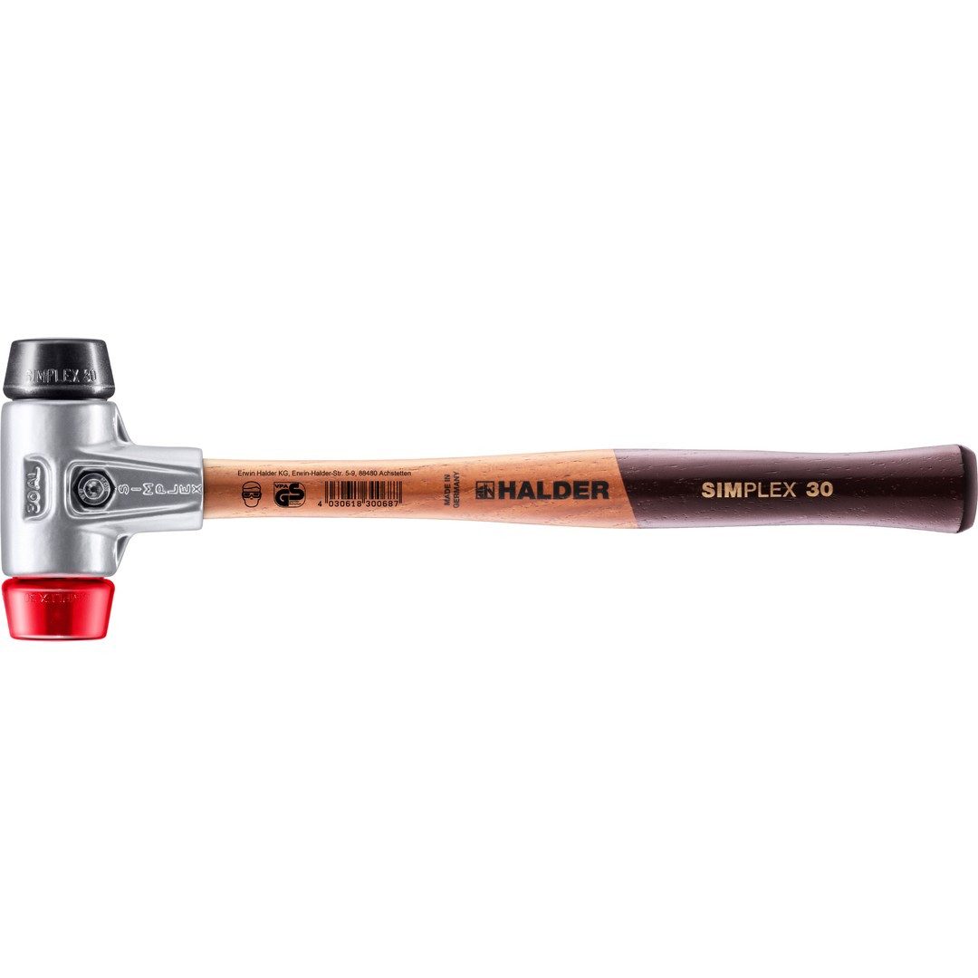 Gummihammer HALDER SIMPLEX Schonhammer Ø 30 mm Gummi schwarz / Plastik rot mit