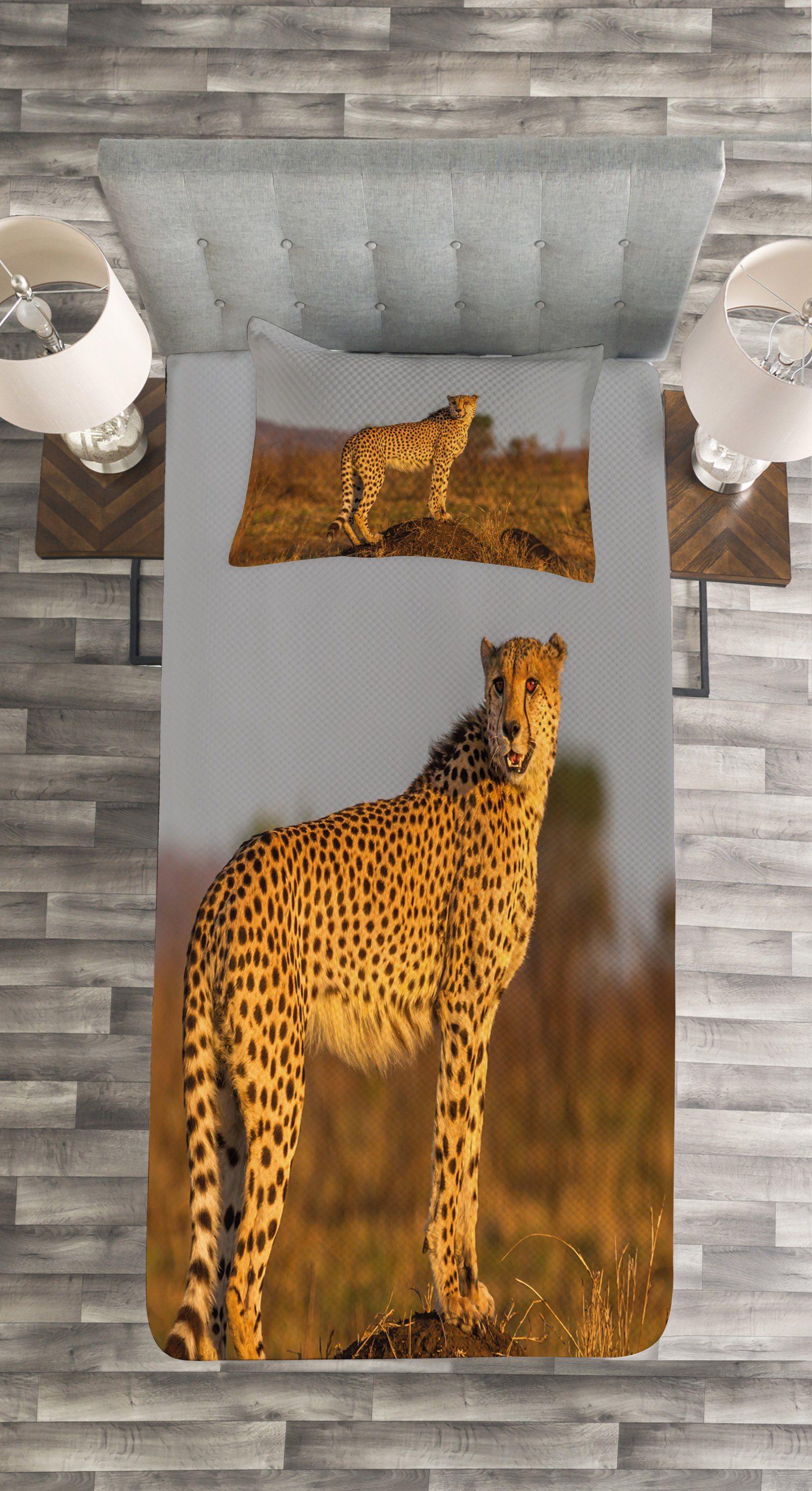 mit Abakuhaus, Tagesdecke Waschbar, wilder Set Gepard Kissenbezügen Safari