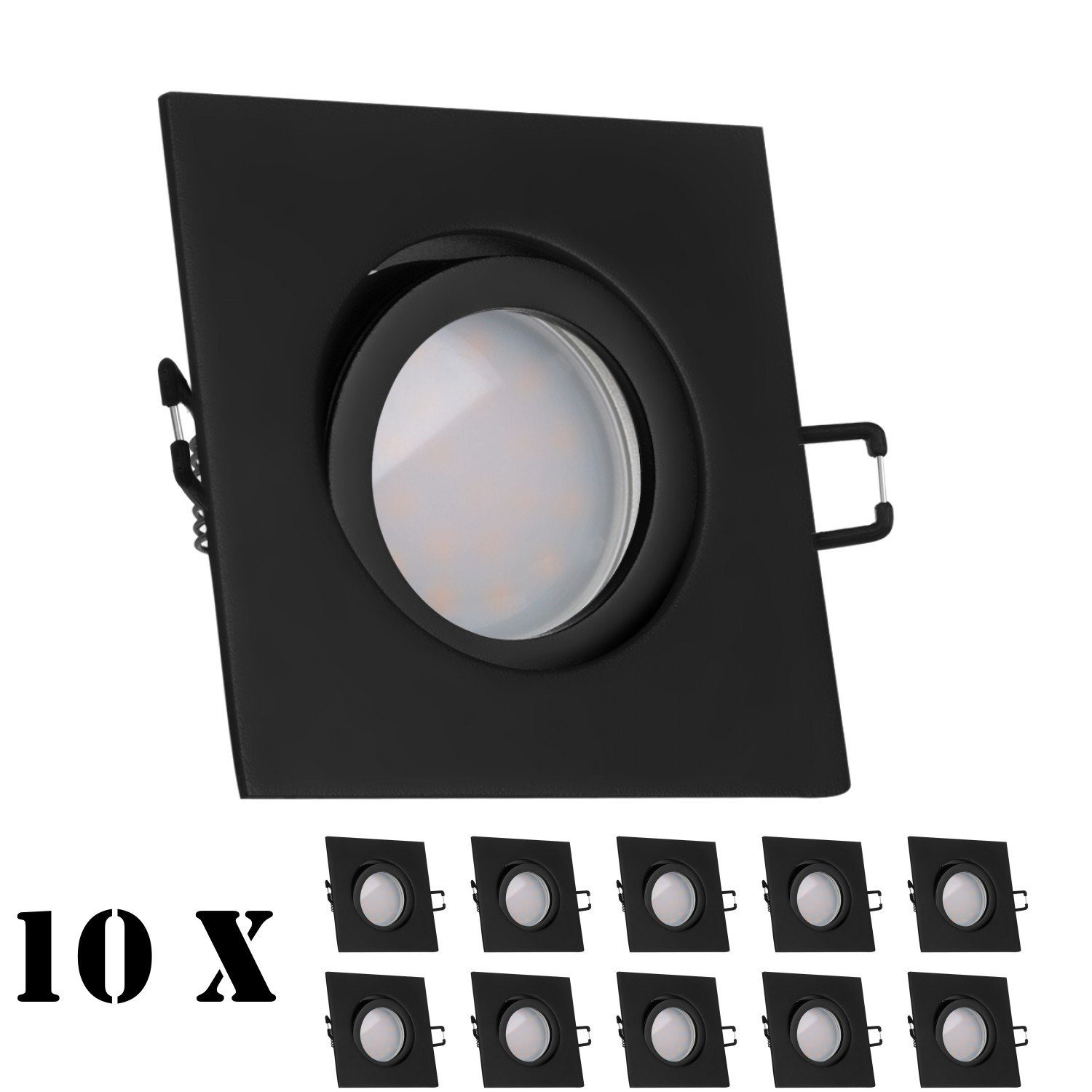 LEDANDO LED Einbaustrahler 10er LED Einbaustrahler Set schwarz matt mit LED GU5.3/MR16 Markenstra